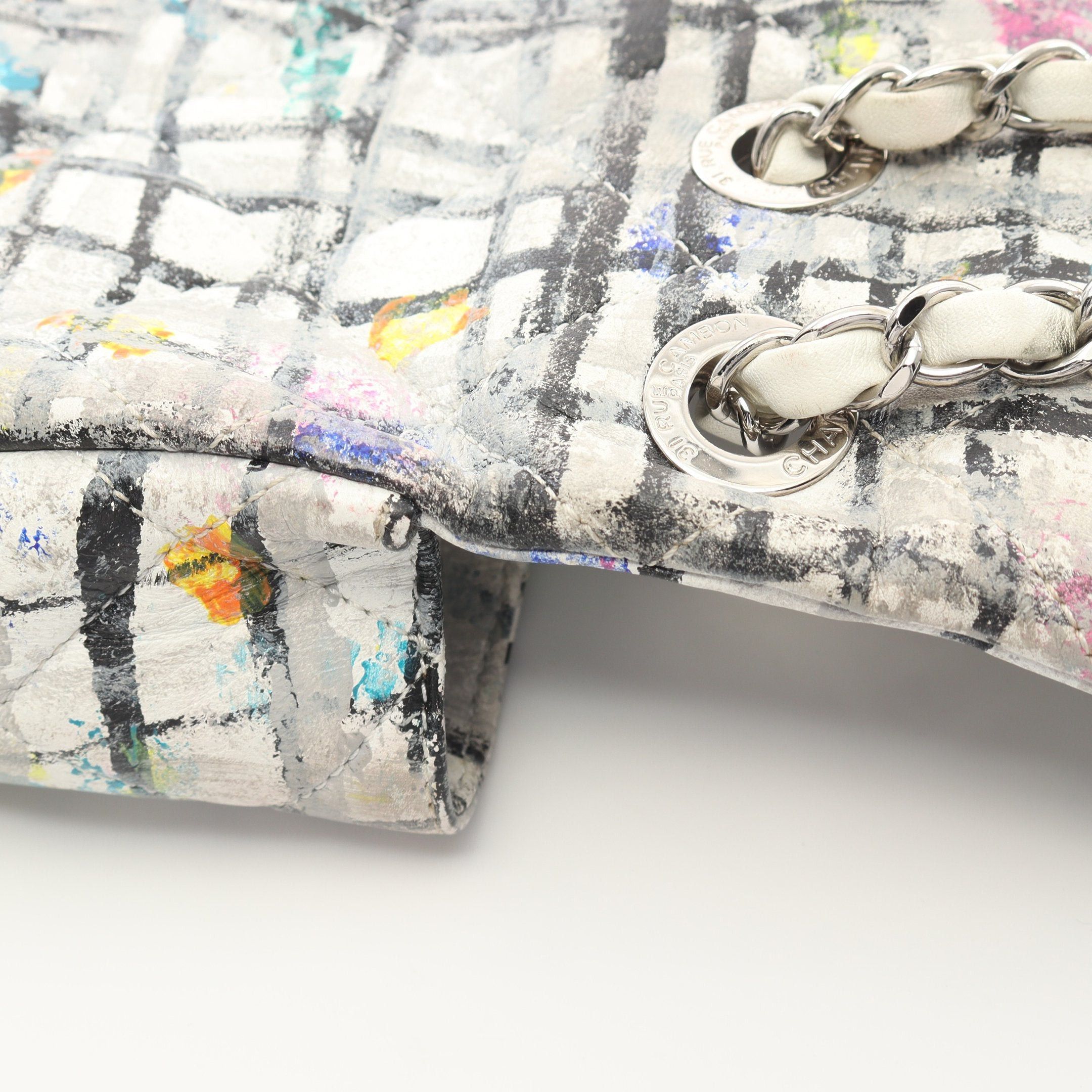 Chanel Chanel Coco Mark Paint Graffiti Chain Shoulder Bag Leather White Multicolor Silver Hardware Size ONE SIZE - 8 Thumbnail