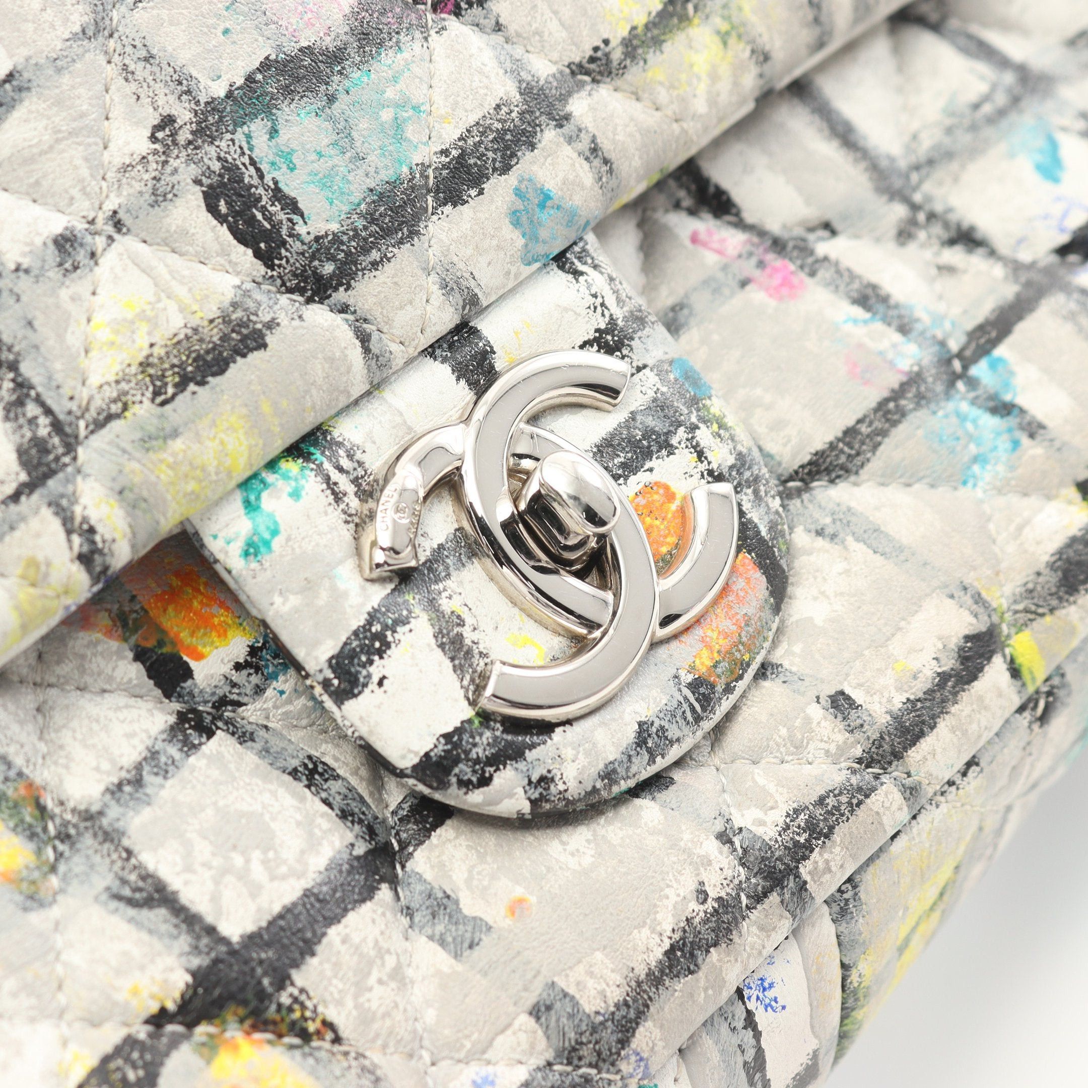 Chanel Chanel Coco Mark Paint Graffiti Chain Shoulder Bag Leather White Multicolor Silver Hardware Size ONE SIZE - 11 Thumbnail