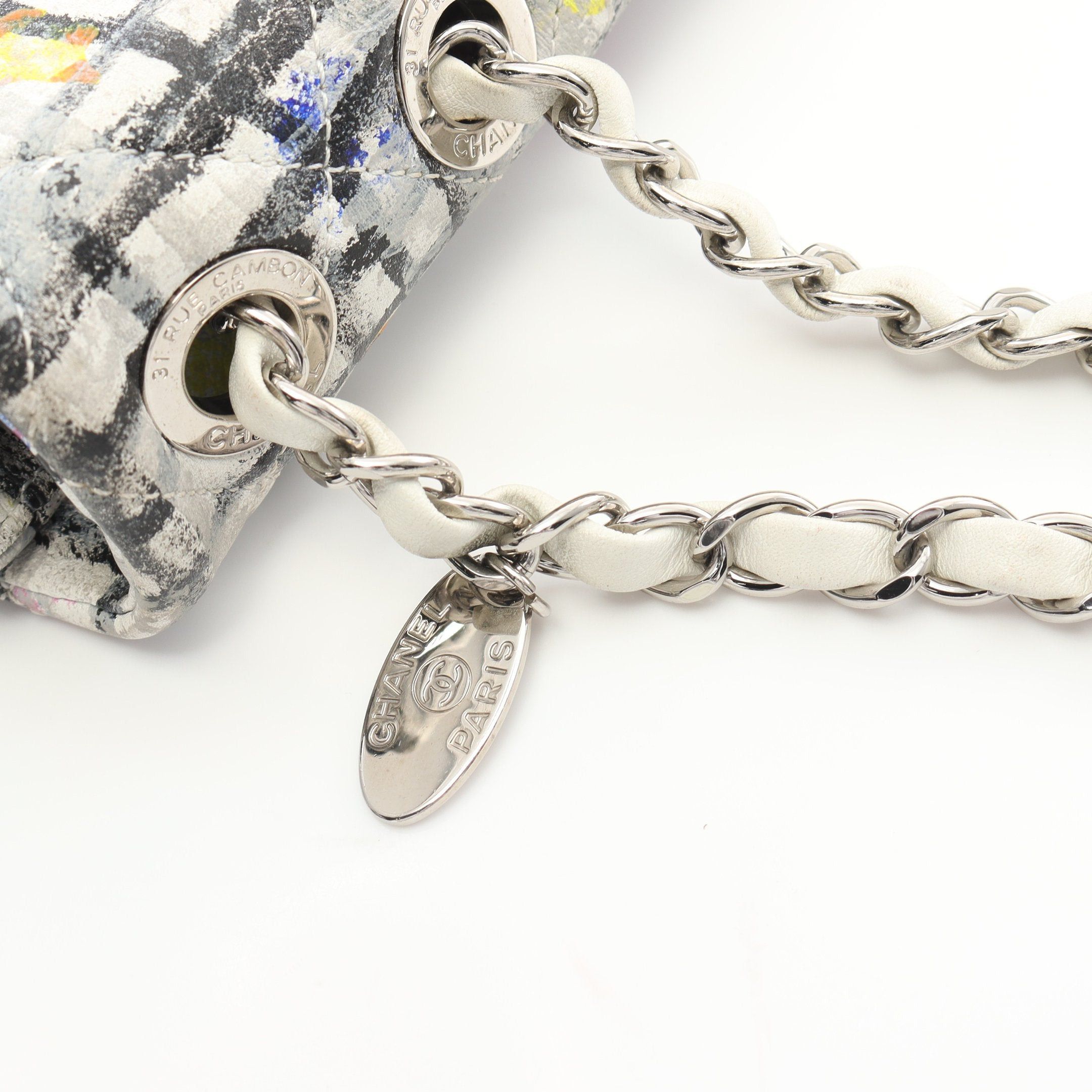 Chanel Chanel Coco Mark Paint Graffiti Chain Shoulder Bag Leather White Multicolor Silver Hardware Size ONE SIZE - 9 Thumbnail