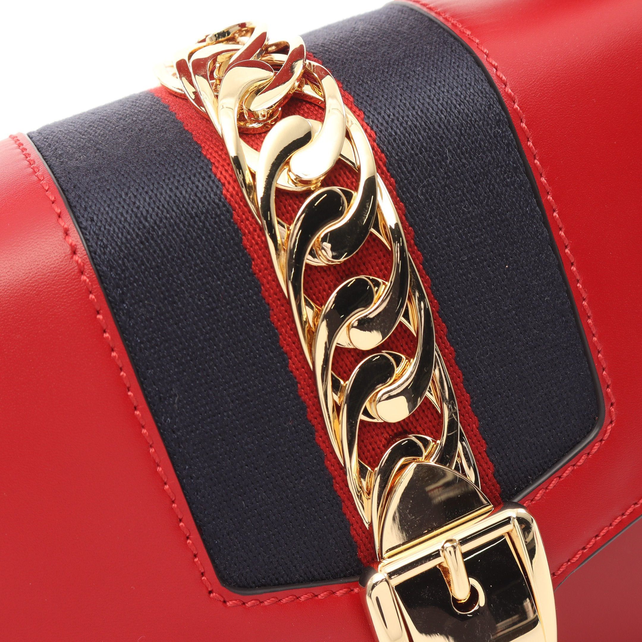 Gucci Gucci Sylvie Small Web Line Shoulder Bag Leather Red Multicolor Size ONE SIZE - 6 Thumbnail
