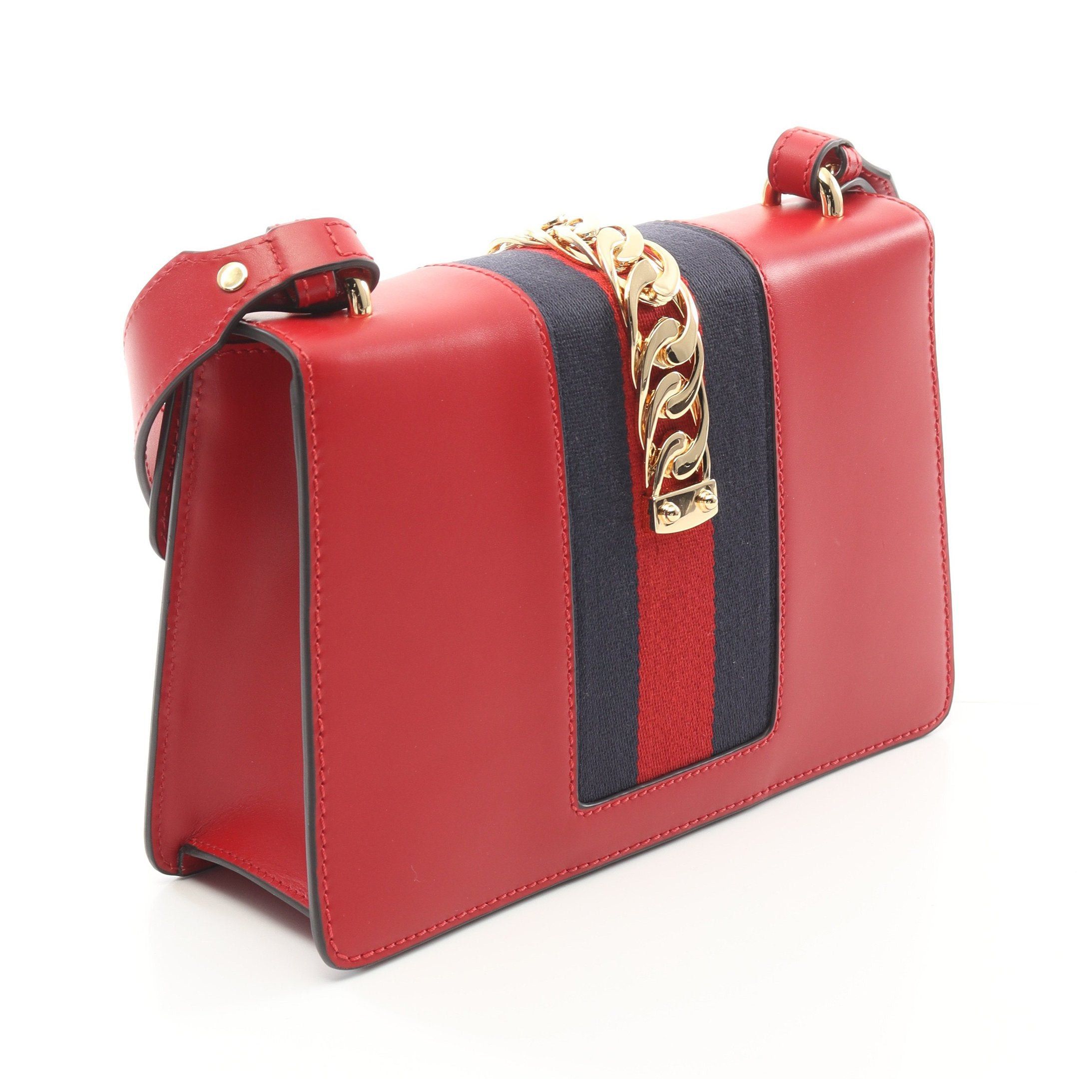 Gucci Gucci Sylvie Small Web Line Shoulder Bag Leather Red Multicolor Size ONE SIZE - 2 Thumbnail