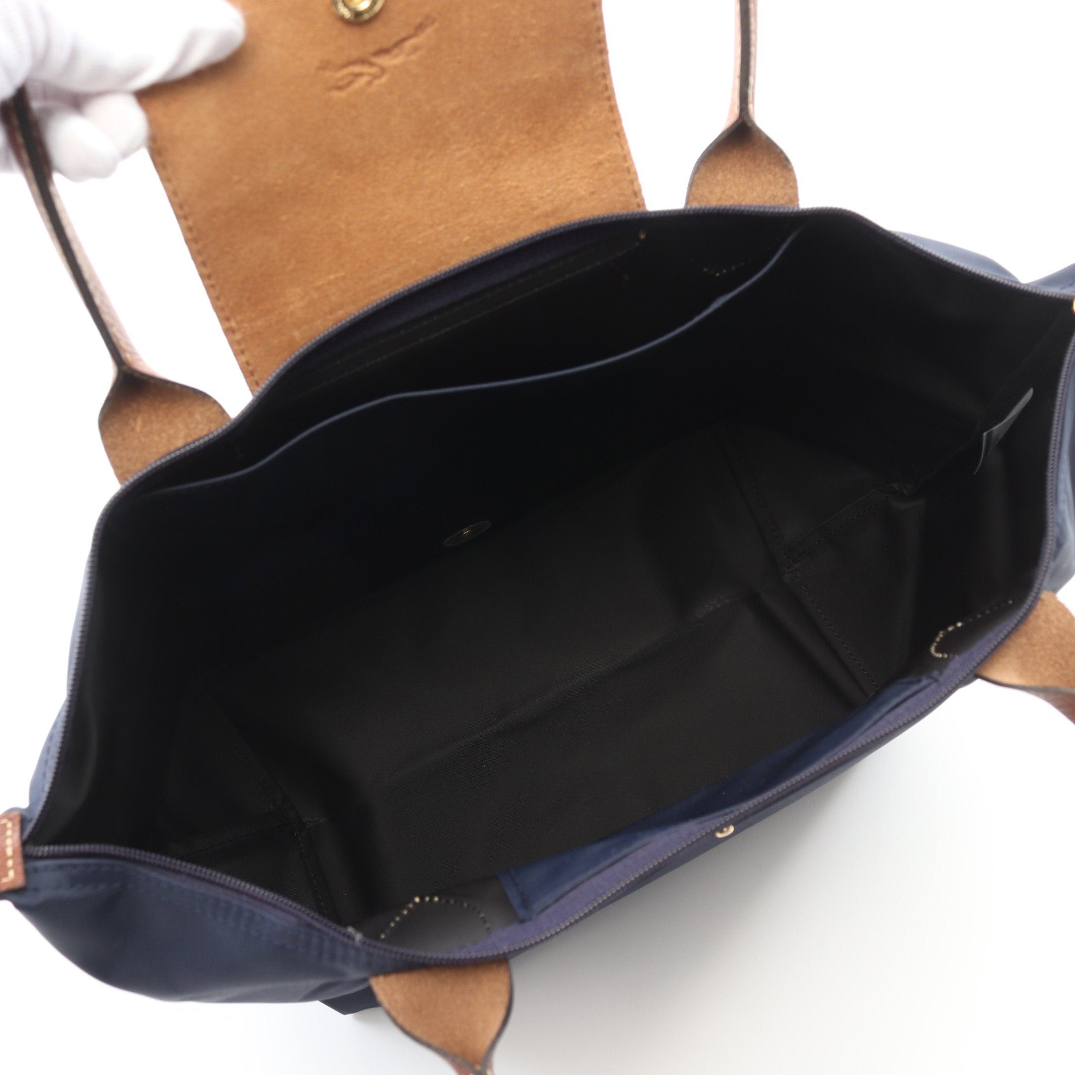 Longchamp Longchamp Le Pliage Original M Preage Shoulder Bag Tote Nylon Leather Navy Brown Size ONE SIZE - 3 Thumbnail