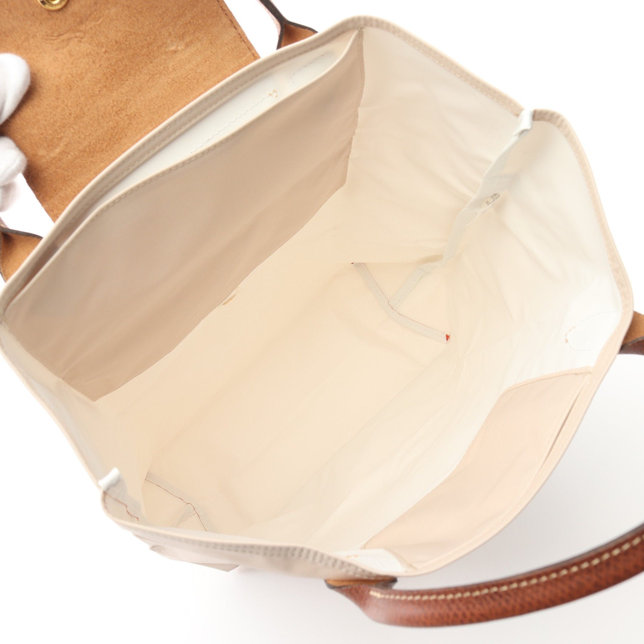 Longchamp Longchamp Le Preage Original M Shopping Bag Handbag Tote Nylon Leather Light Beige Brown Size ONE SIZE - 3 Thumbnail