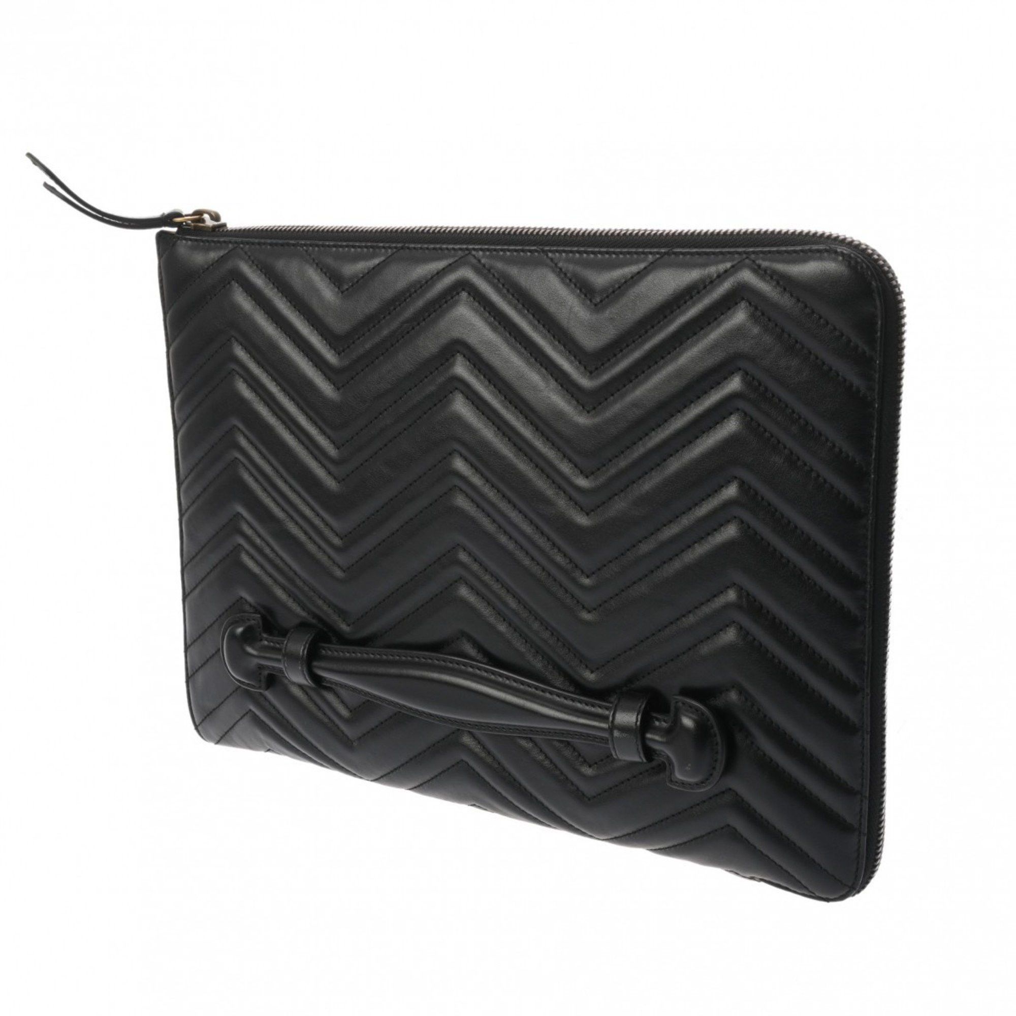 Gucci GUCCI GG Marmont Double G V Stitch Document Case Black 523397 Men's Leather Clutch Bag Size ONE SIZE - 2 Thumbnail