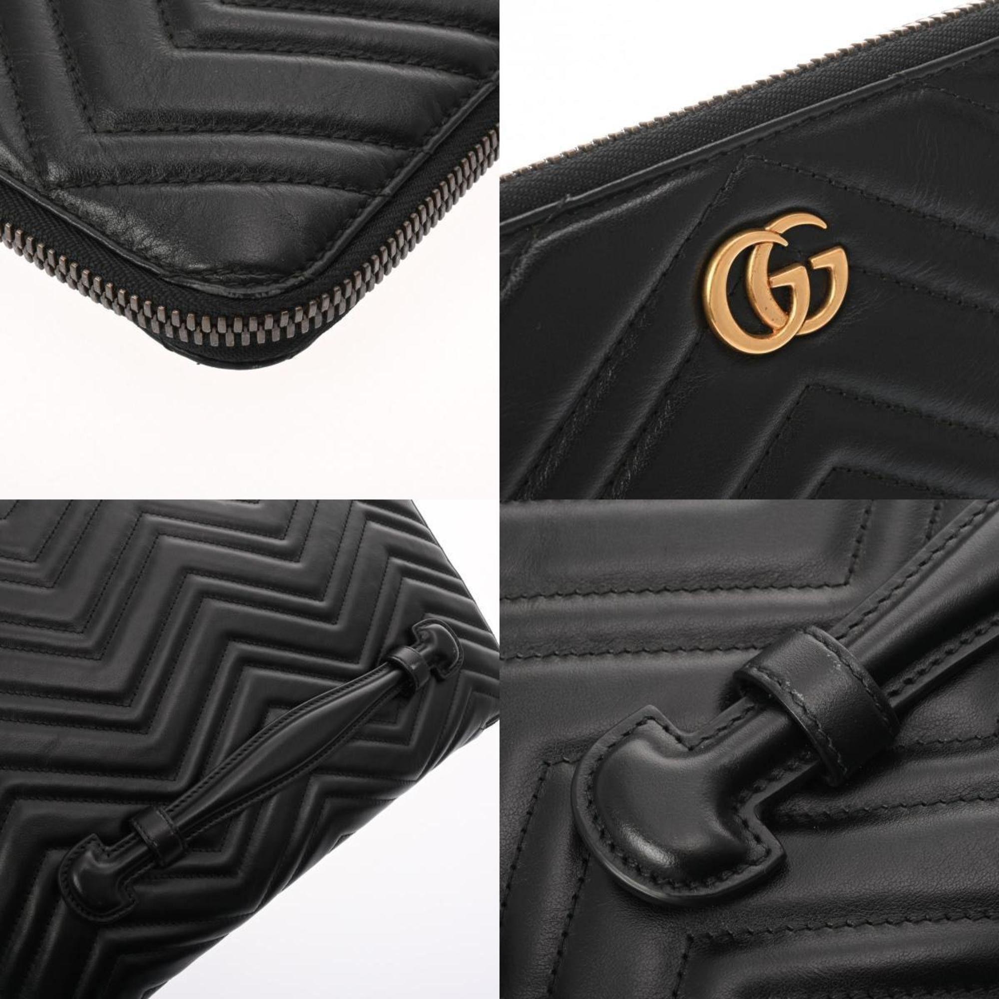 Gucci GUCCI GG Marmont Double G V Stitch Document Case Black 523397 Men's Leather Clutch Bag Size ONE SIZE - 9 Thumbnail
