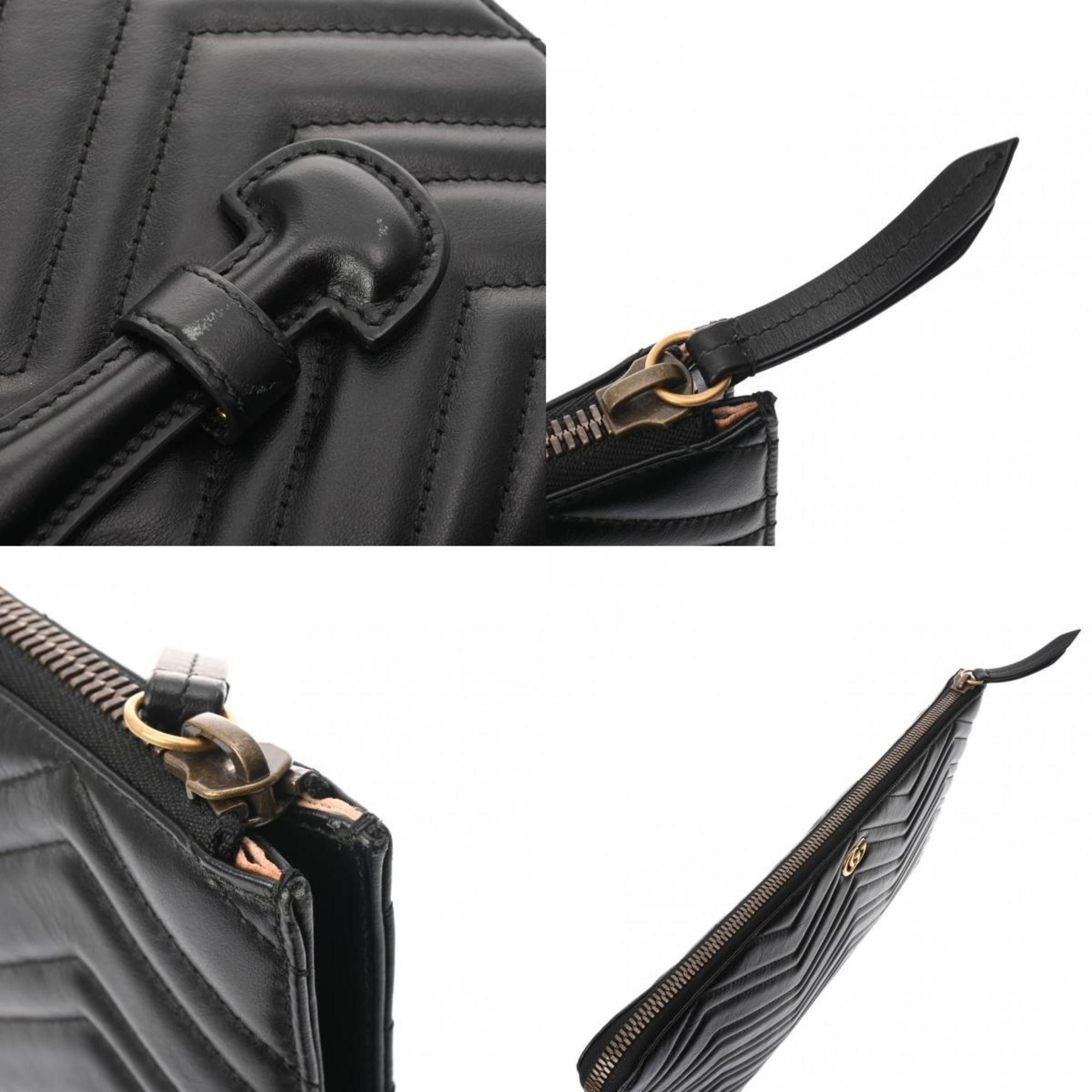 Gucci GUCCI GG Marmont Double G V Stitch Document Case Black 523397 Men's Leather Clutch Bag Size ONE SIZE - 10 Thumbnail