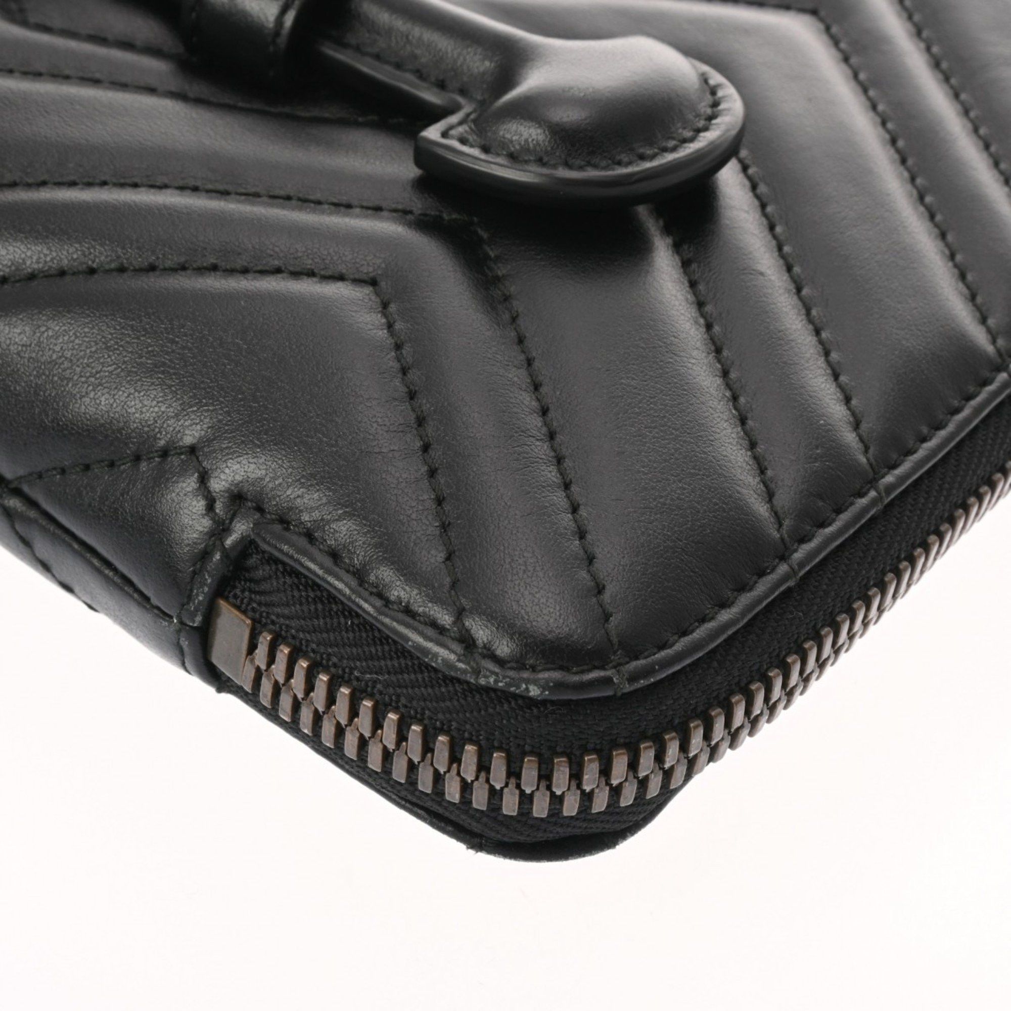 Gucci GUCCI GG Marmont Double G V Stitch Document Case Black 523397 Men's Leather Clutch Bag Size ONE SIZE - 7 Thumbnail