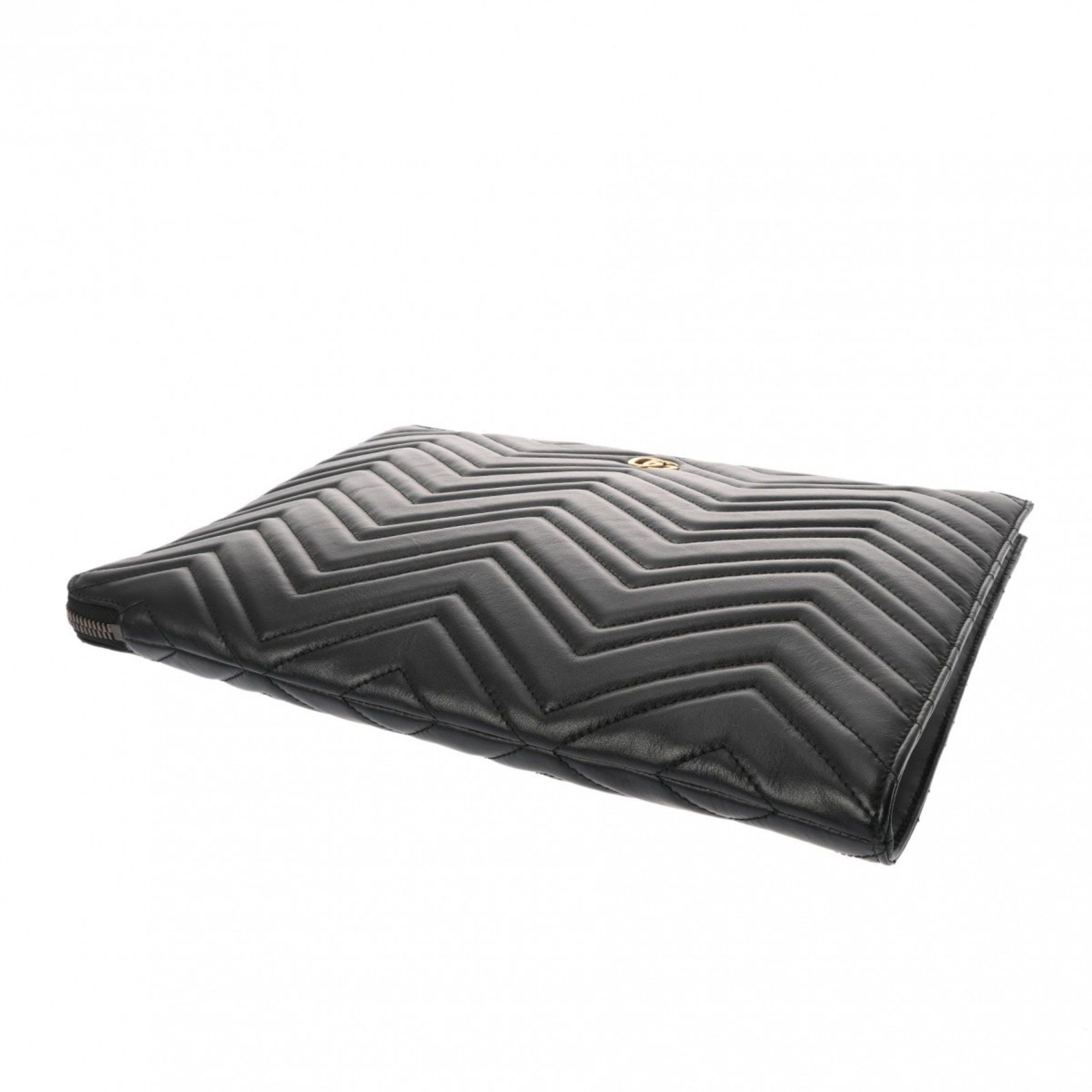 Gucci GUCCI GG Marmont Double G V Stitch Document Case Black 523397 Men's Leather Clutch Bag Size ONE SIZE - 3 Thumbnail