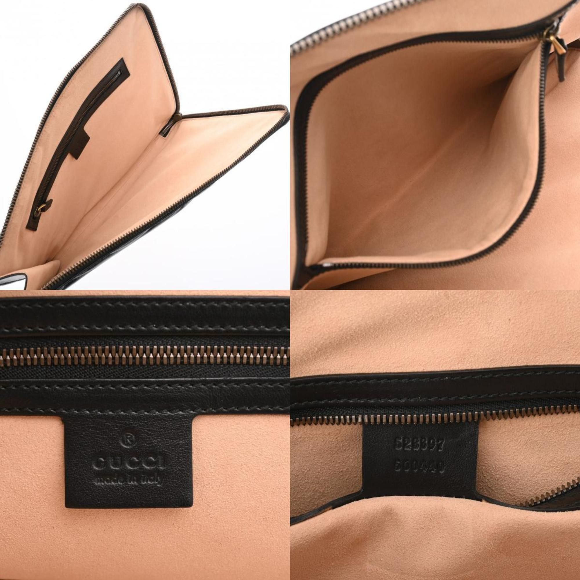 Gucci GUCCI GG Marmont Double G V Stitch Document Case Black 523397 Men's Leather Clutch Bag Size ONE SIZE - 11 Thumbnail