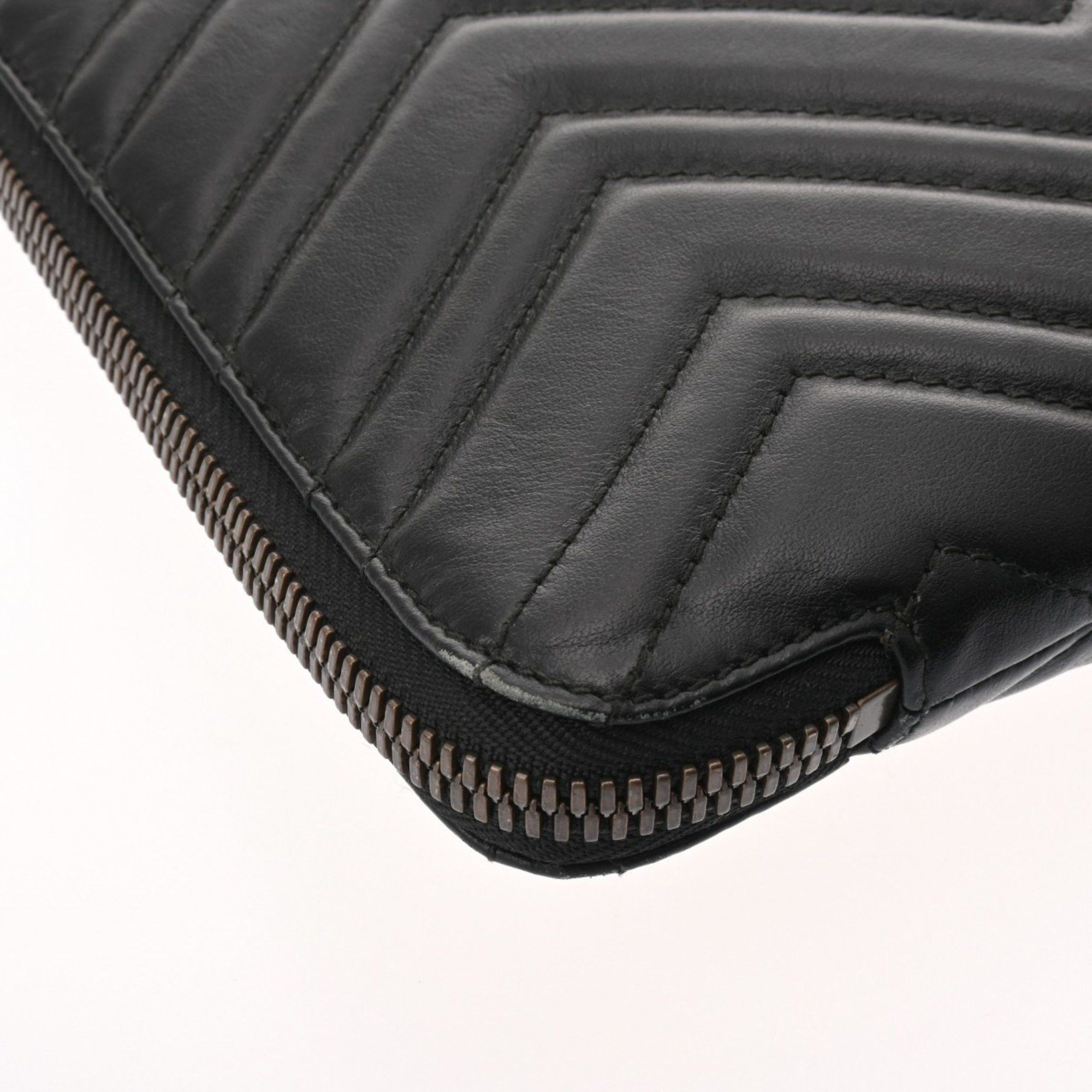 Gucci GUCCI GG Marmont Double G V Stitch Document Case Black 523397 Men's Leather Clutch Bag Size ONE SIZE - 4 Thumbnail