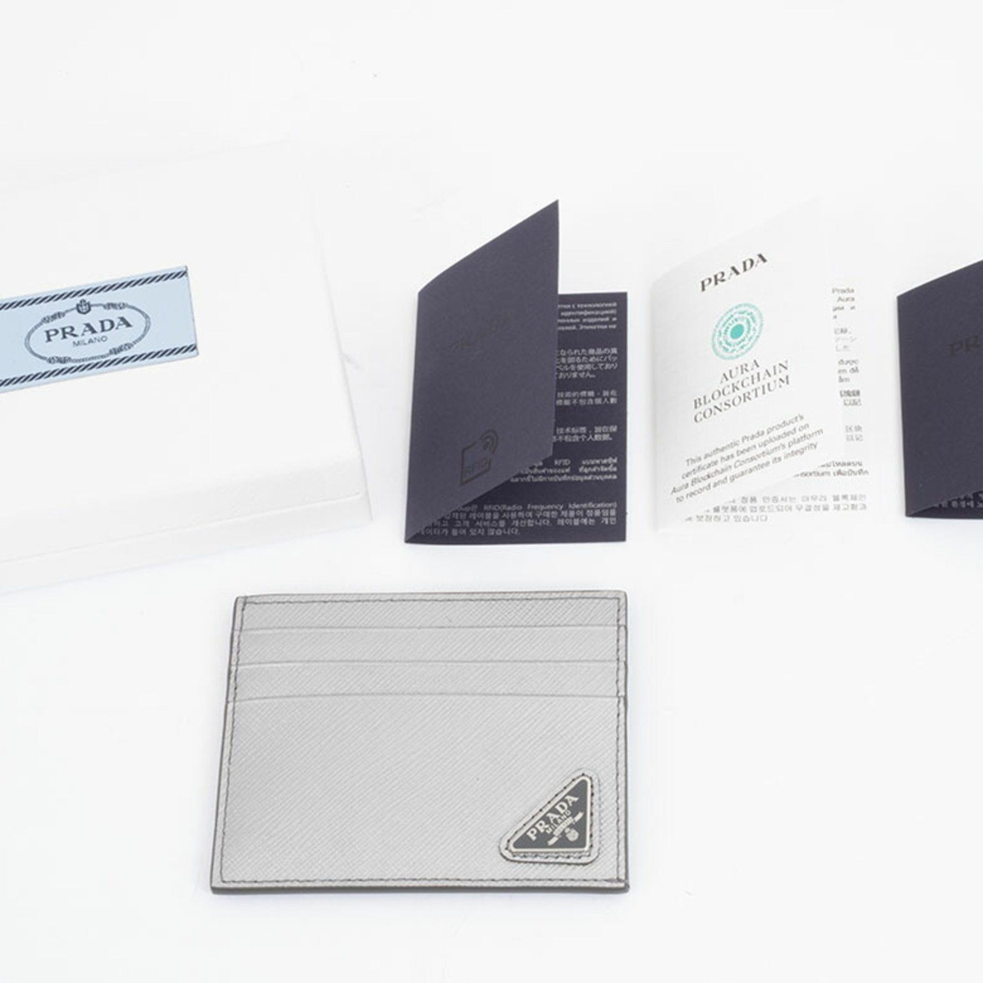 Other Prada Saffiano Triangle Card Case 1MC223 Cowhide Silver Men's Holder PRADA Size ONE SIZE - 10 Thumbnail