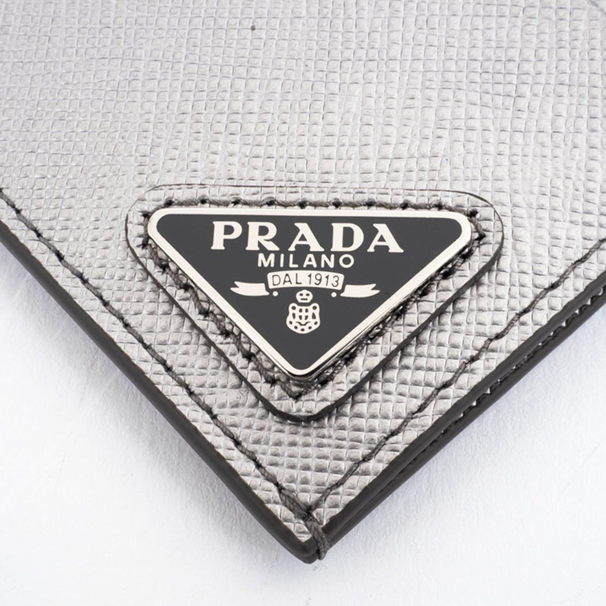 Other Prada Saffiano Triangle Card Case 1MC223 Cowhide Silver Men's Holder PRADA Size ONE SIZE - 4 Thumbnail