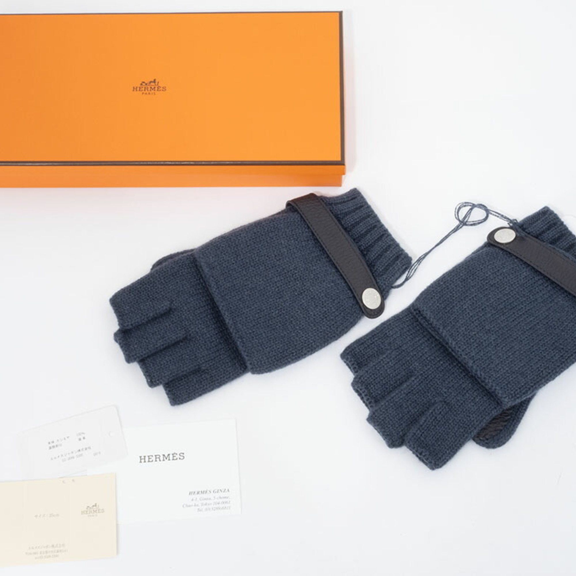 Hermes Hermes Lionel Fingerless Cashmere Blue Noir Men's L Mittens H162052G 5HL HERMES Size ONE SIZE - 9 Thumbnail