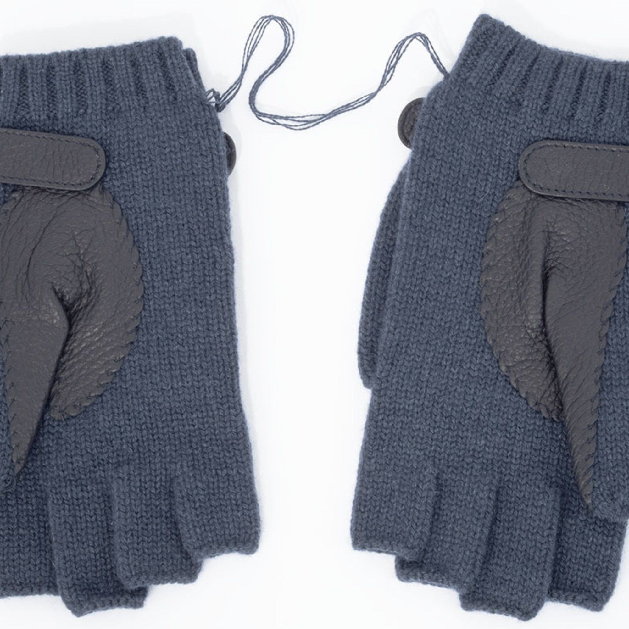 Hermes Hermes Lionel Fingerless Cashmere Blue Noir Men's L Mittens H162052G 5HL HERMES Size ONE SIZE - 2 Thumbnail