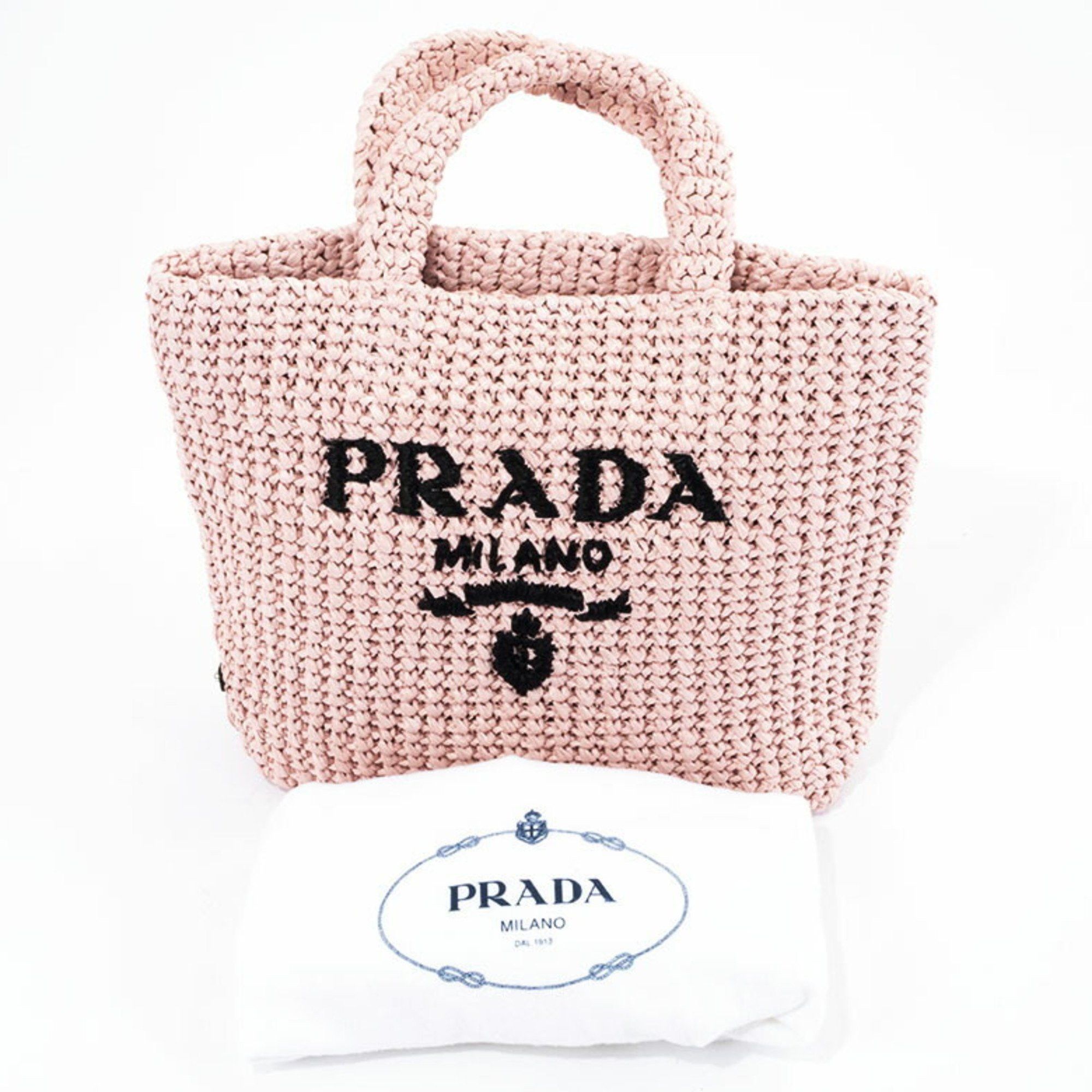 Prada Prada Small Crochet Tote Bag 1BG422 Raffia-like Pink Women's Straw-like PRADA Size ONE SIZE - 10 Thumbnail