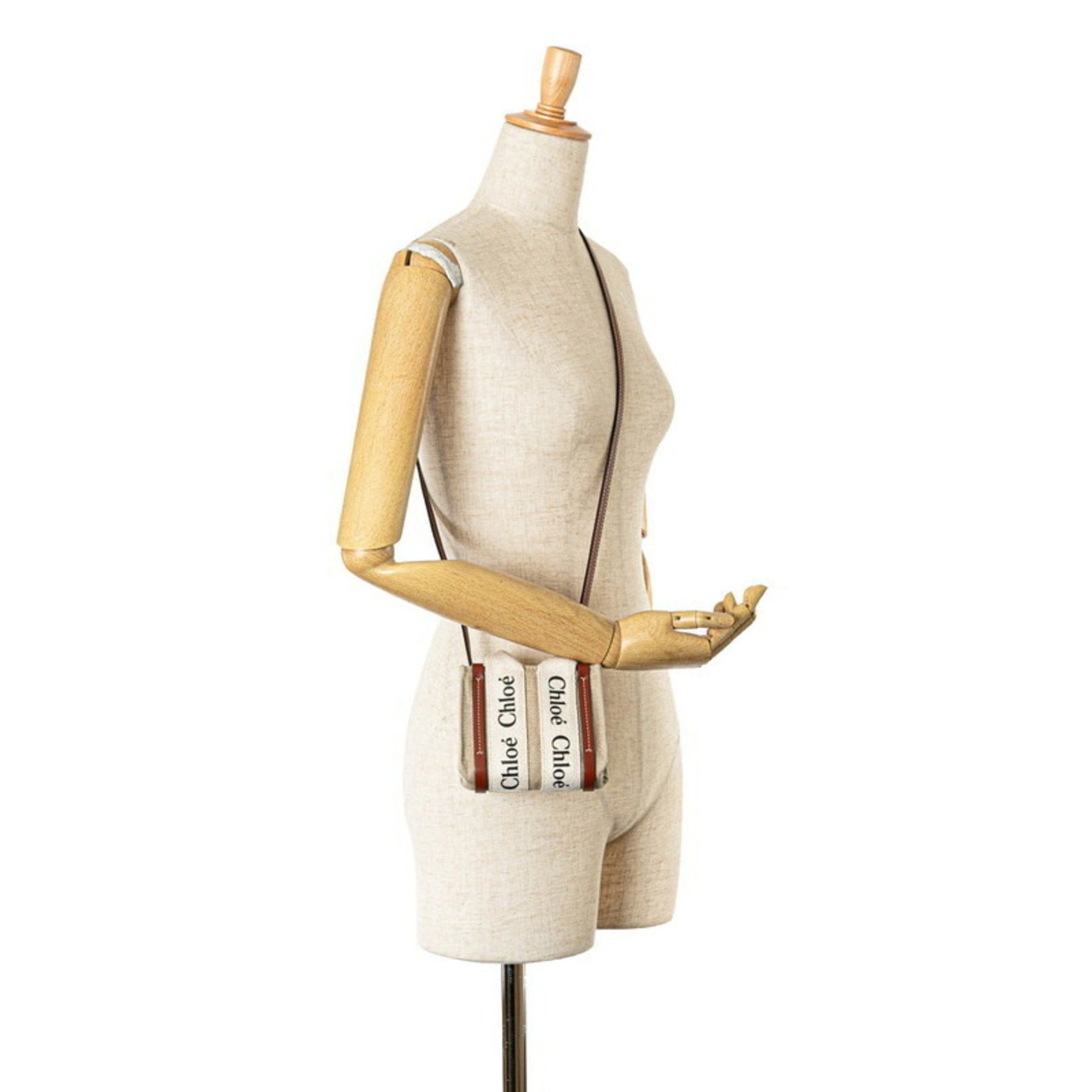 Chloe Chloé Chloe Woody Nano Handbag Shoulder Bag Beige Canvas Leather Women's Size ONE SIZE - 7 Thumbnail