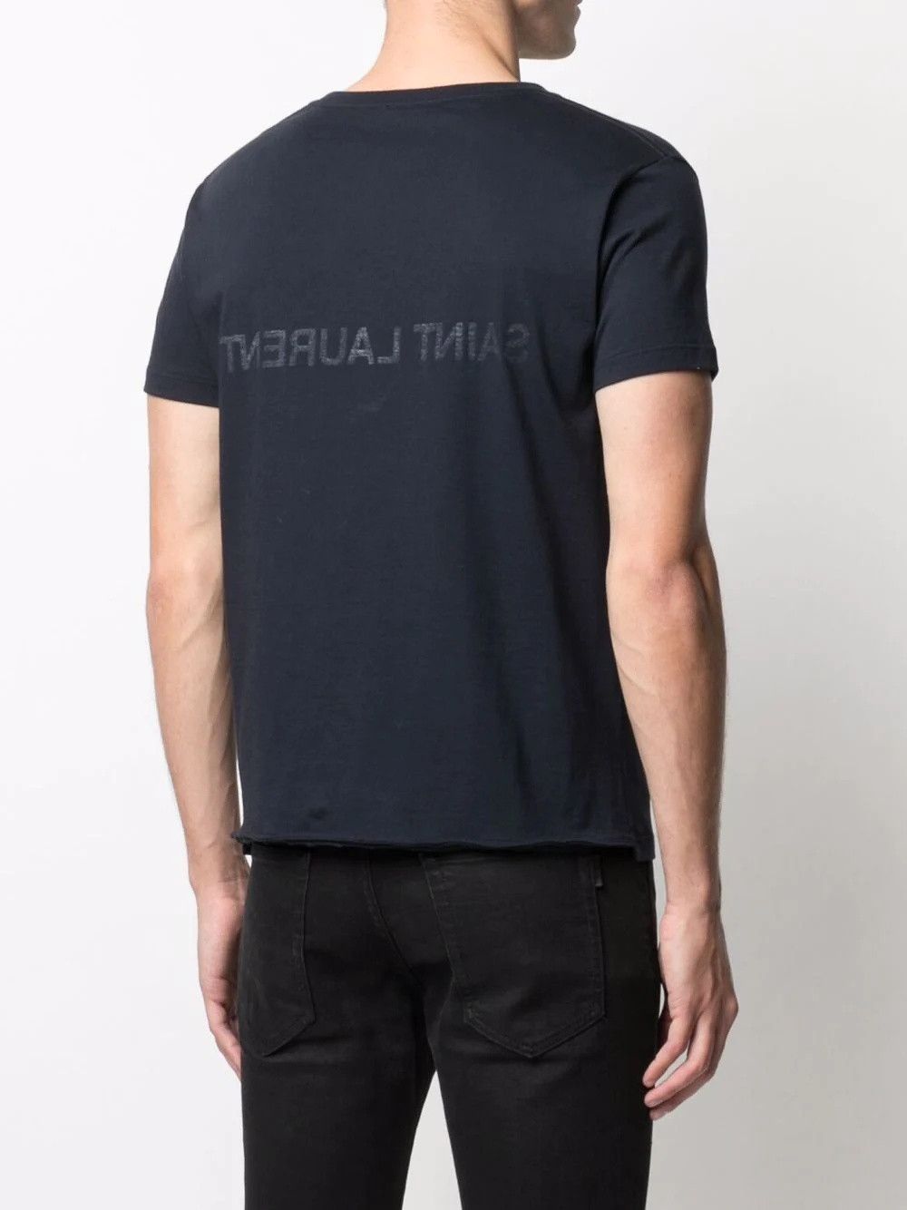 Saint Laurent Paris Reverse Logo-print T-shirt Navy Size US XS / EU 42 / 0 - 3 Thumbnail