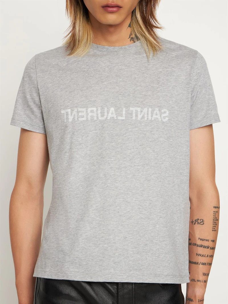 Saint Laurent Paris Reverse Logo-print T-shirt Gray Size US XS / EU 42 / 0 - 3 Thumbnail