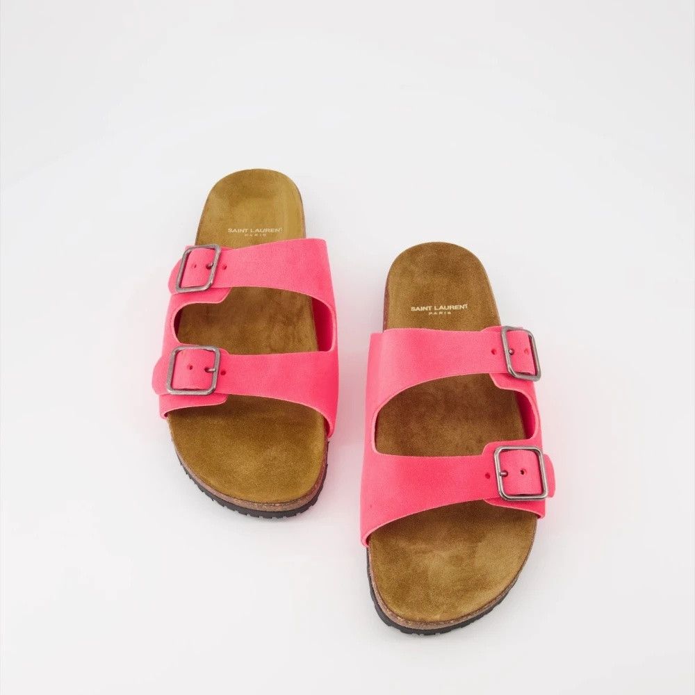 Saint Laurent Paris Jimmy Buckle Flat Sandals in Suede Coral Size US 8 / EU 41 - 4 Thumbnail