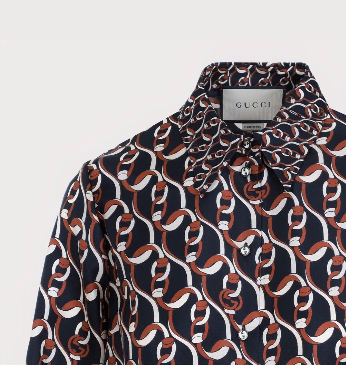 Gucci Gucci Interlocking G Chain Print Silk Shirt SIZE 40 Size ONE SIZE - 3 Thumbnail