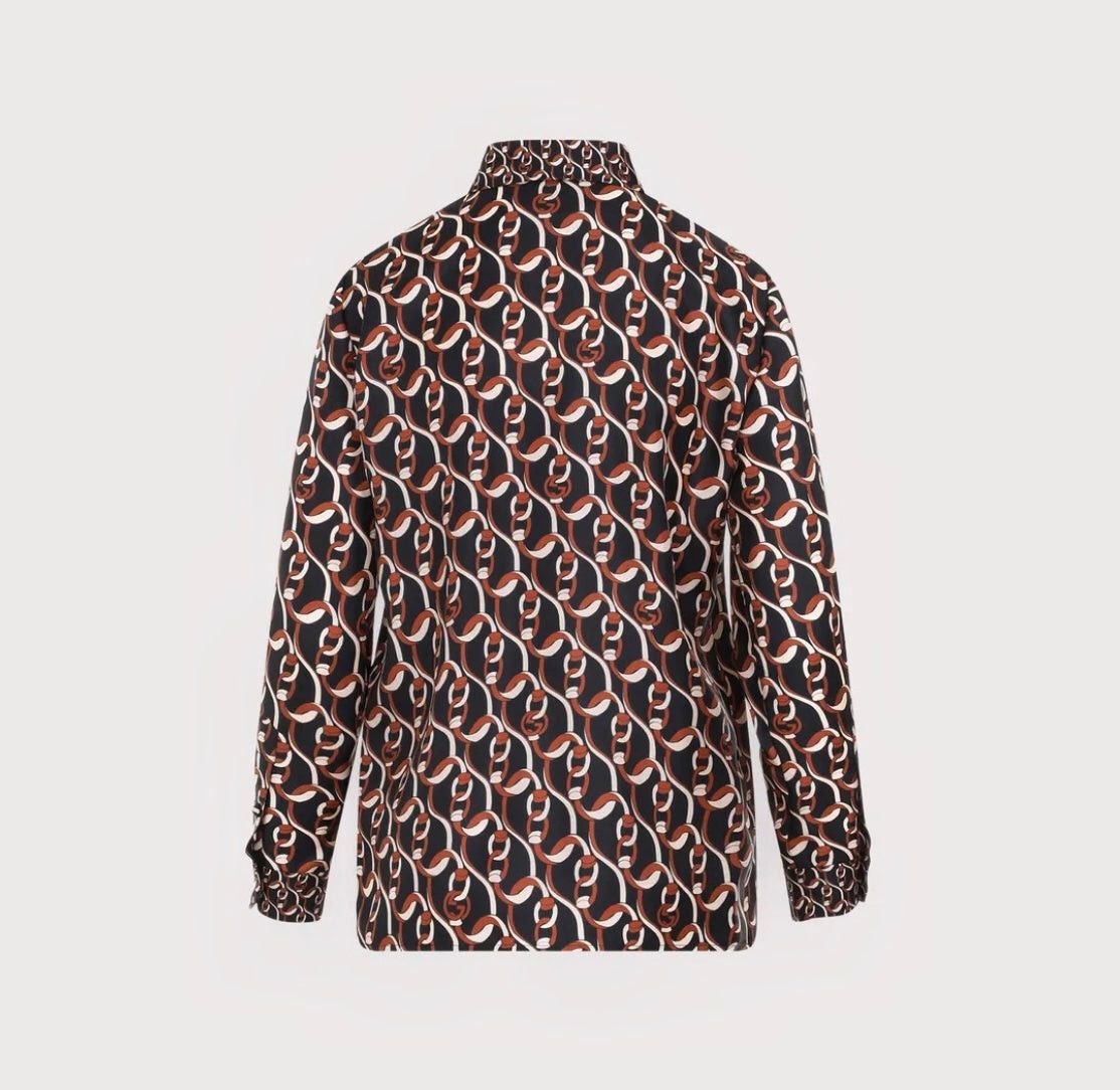 Gucci Gucci Interlocking G Chain Print Silk Shirt SIZE 40 Size ONE SIZE - 2 Thumbnail