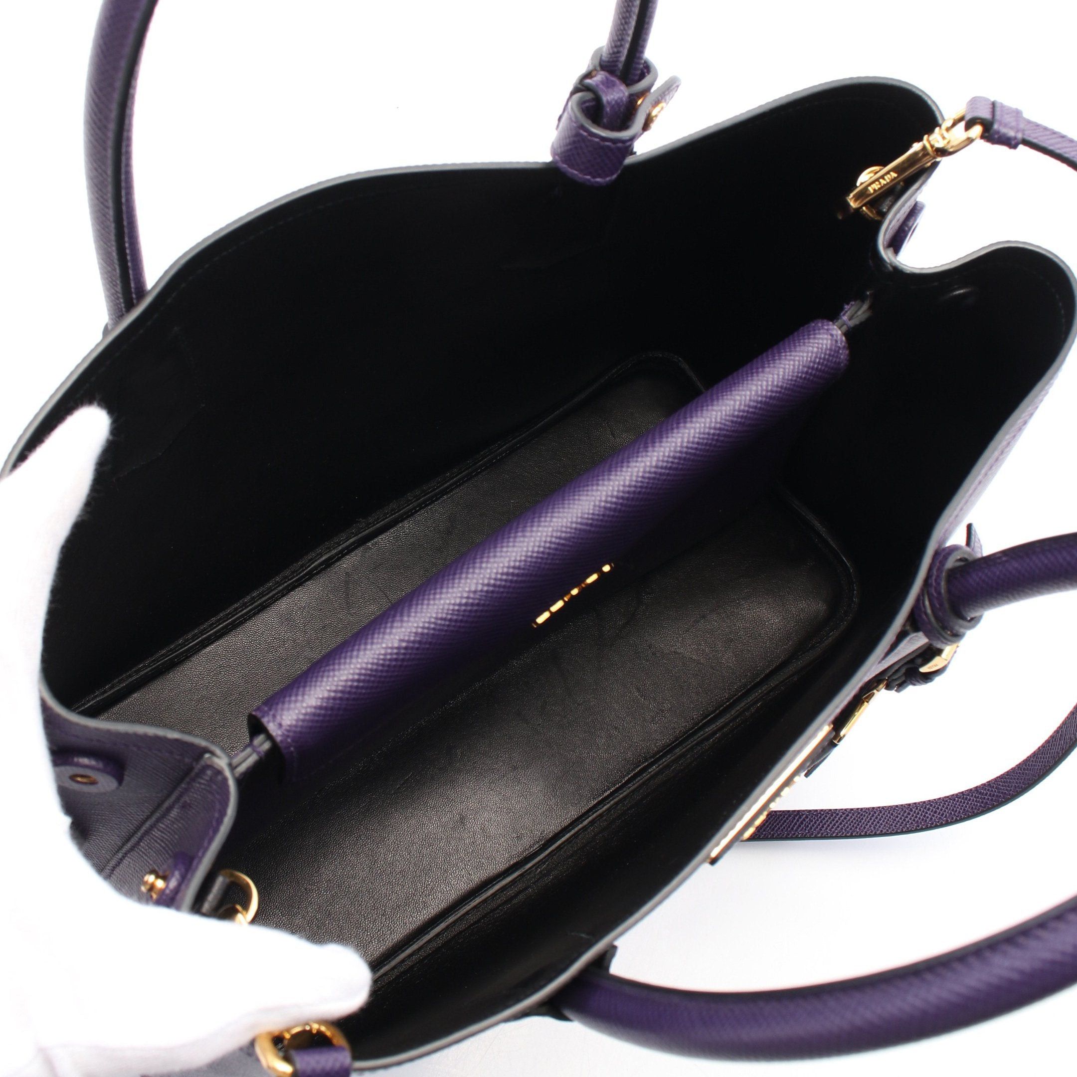 Prada Prada Saffiano Cuir Handbag Tote Bag Leather Purple Size ONE SIZE - 3 Thumbnail