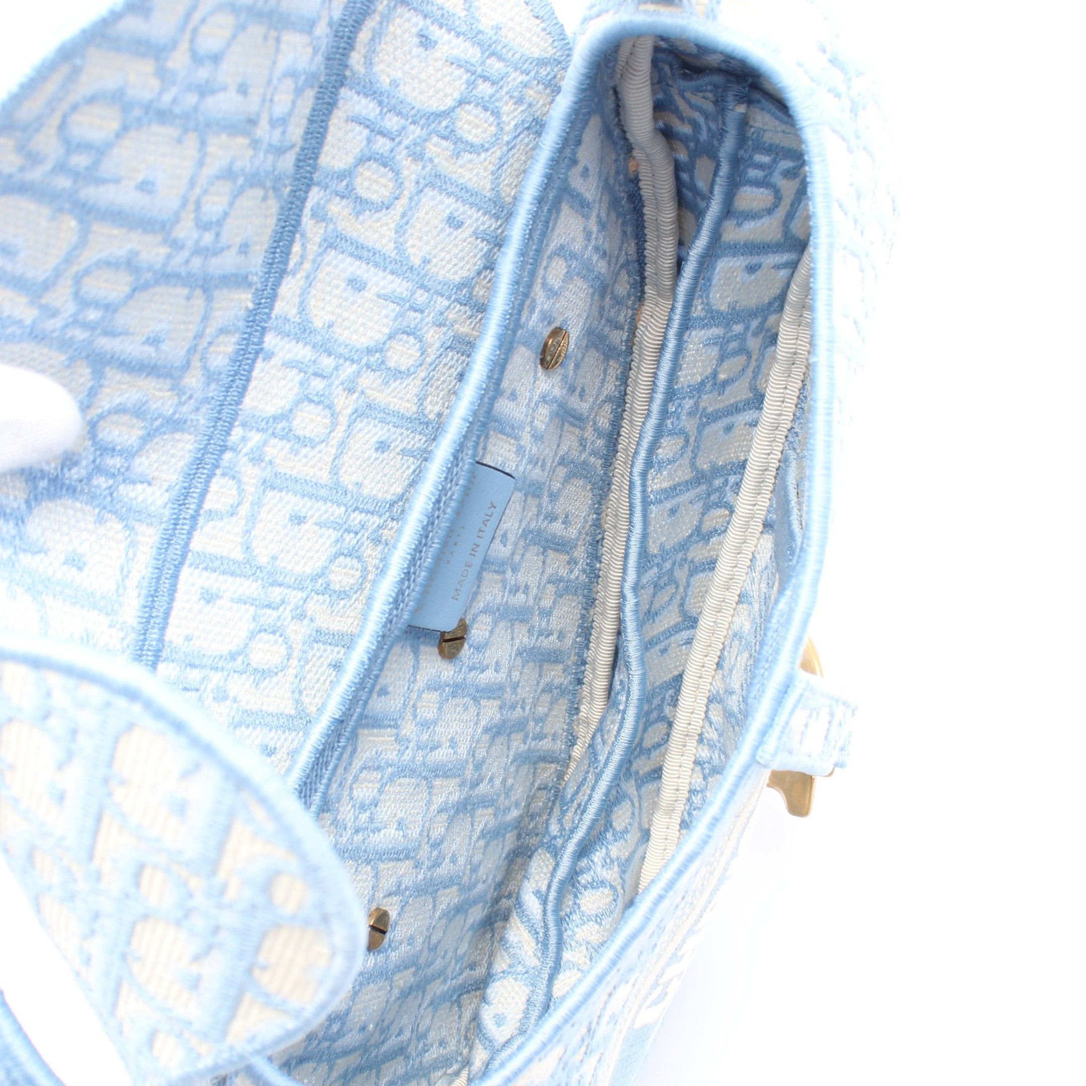 Dior Dior Saddle Oblique Handbag Canvas Light Blue White Size ONE SIZE - 3 Thumbnail