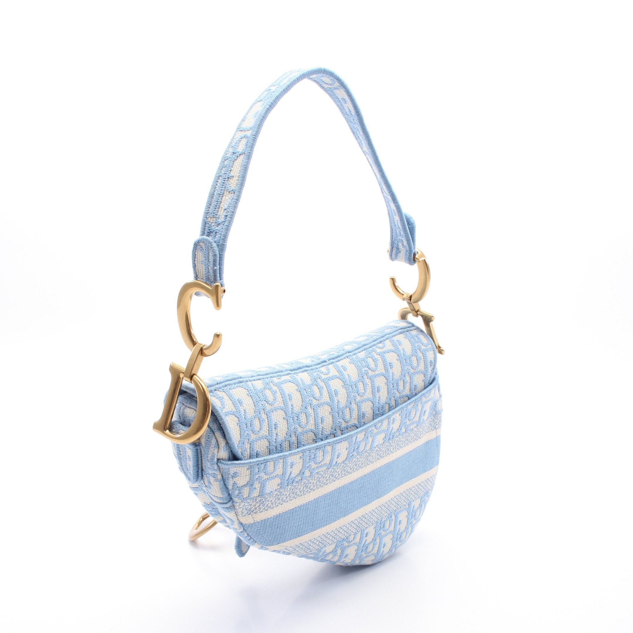 Dior Dior Saddle Oblique Handbag Canvas Light Blue White Size ONE SIZE - 2 Thumbnail