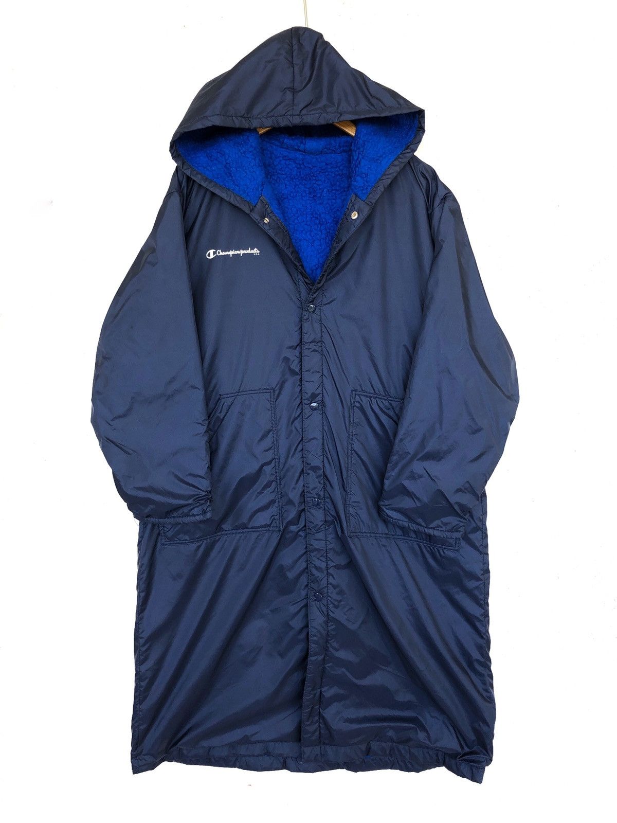 Champion Vintage Champion Big Logo Sherpa Oversize Hoodie Long Jacket Size US L / EU 52-54 / 3 - 3 Thumbnail
