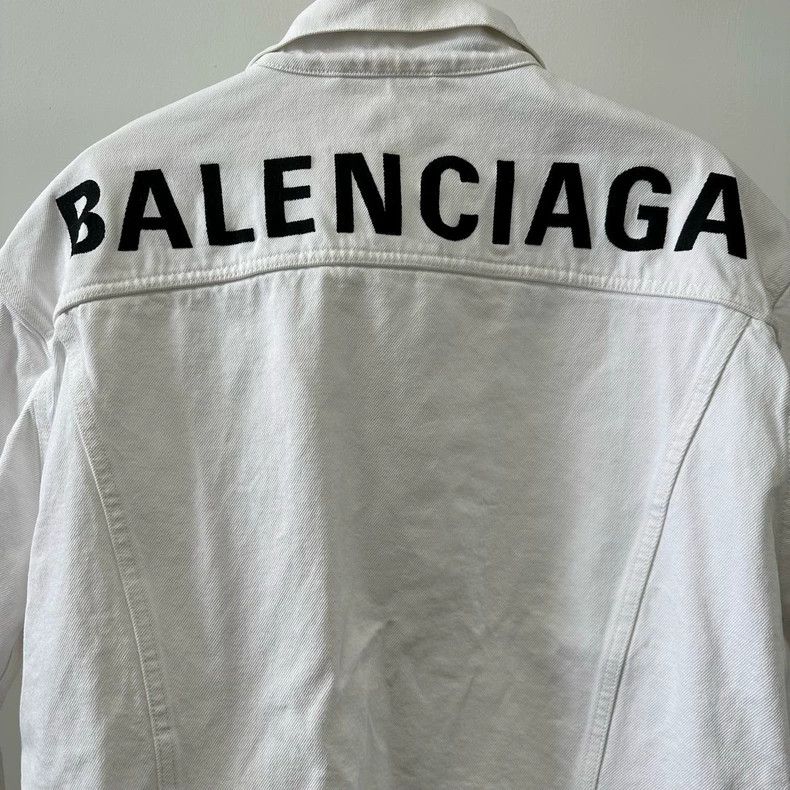 Balenciaga White Denim Jacket with Logo Embroidery Size US L / EU 52-54 / 3 - 3 Thumbnail