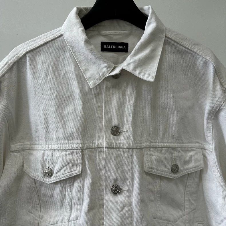 Balenciaga White Denim Jacket with Logo Embroidery Size US L / EU 52-54 / 3 - 4 Thumbnail