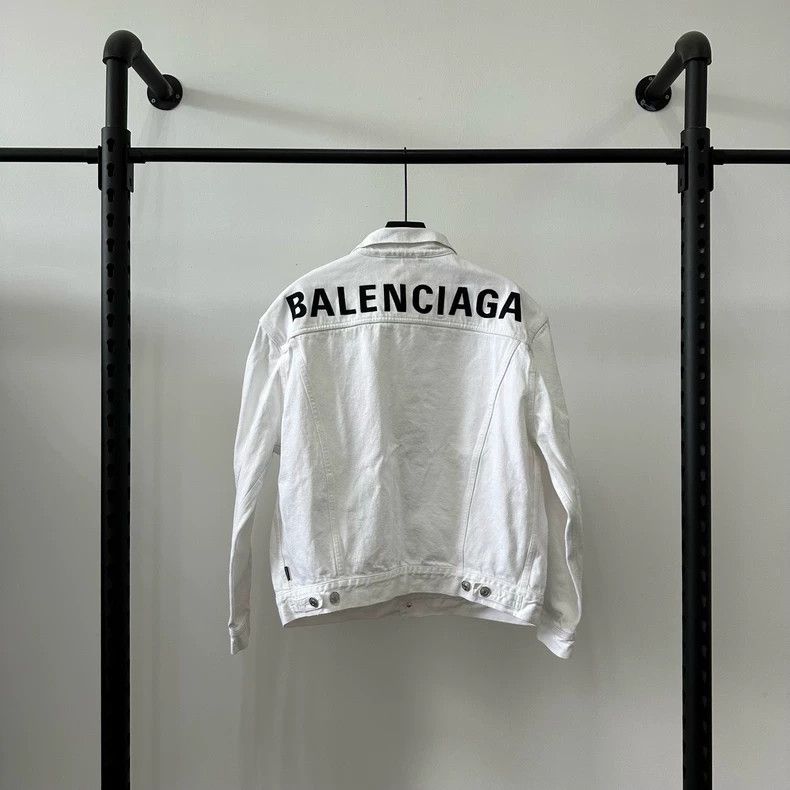 Balenciaga White Denim Jacket with Logo Embroidery Size US L / EU 52-54 / 3 - 2 Thumbnail