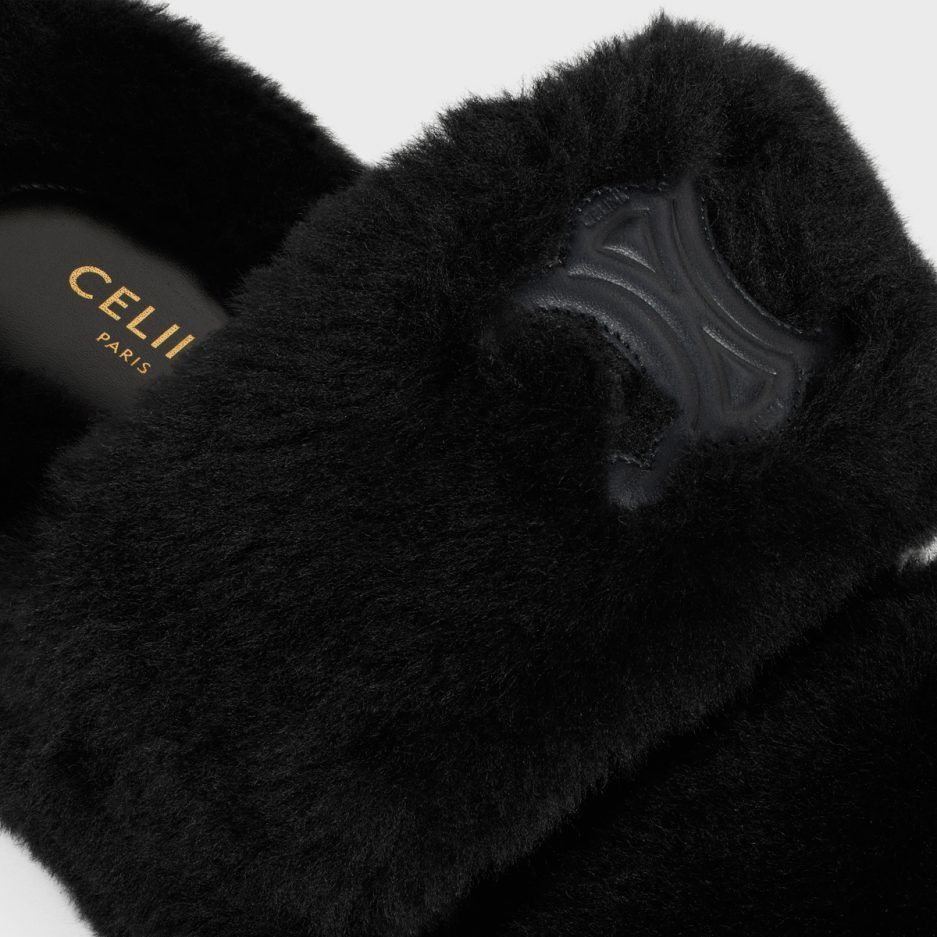 Celine Triomphe Fur Slides in Shearling Black Size US 10 / IT 40 - 4 Thumbnail