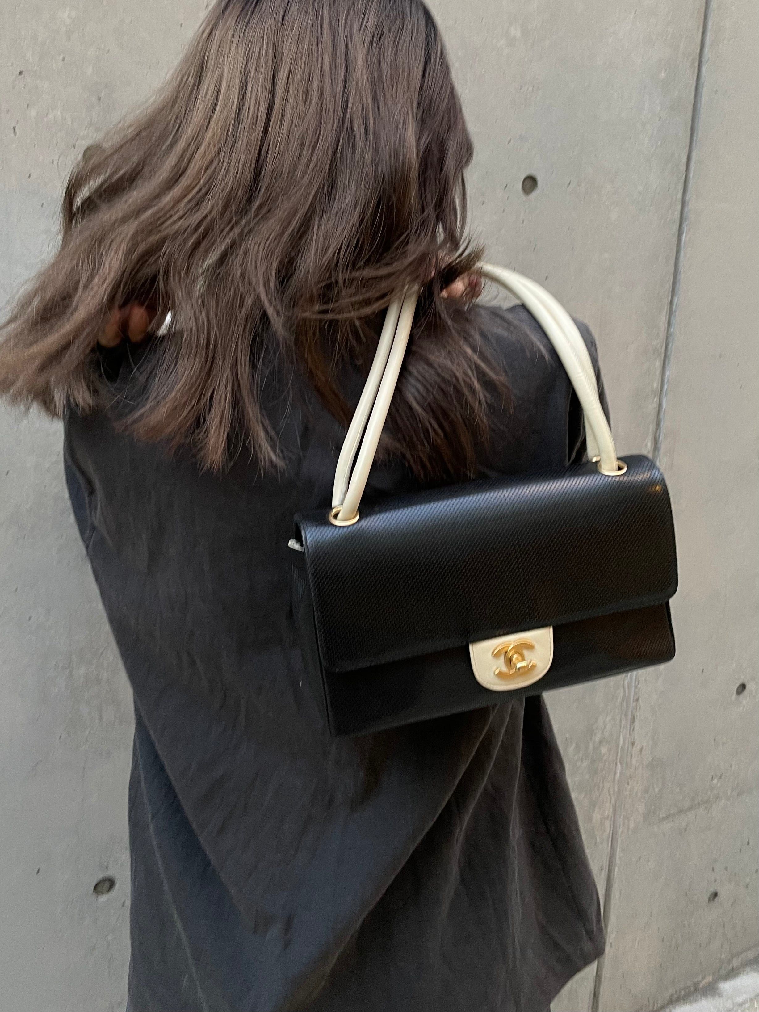 Chanel Chanel Punched Leather Flap Shoulder Bag In Black And White Size ONE SIZE - 3 Thumbnail