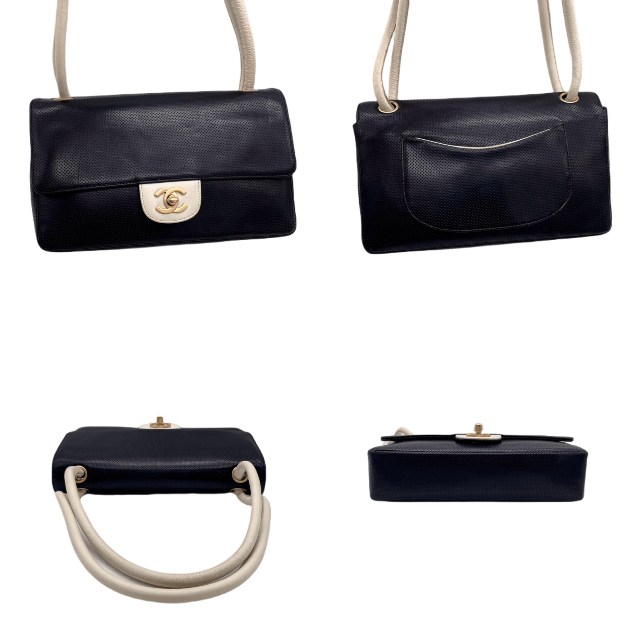 Chanel Chanel Punched Leather Flap Shoulder Bag In Black And White Size ONE SIZE - 5 Thumbnail