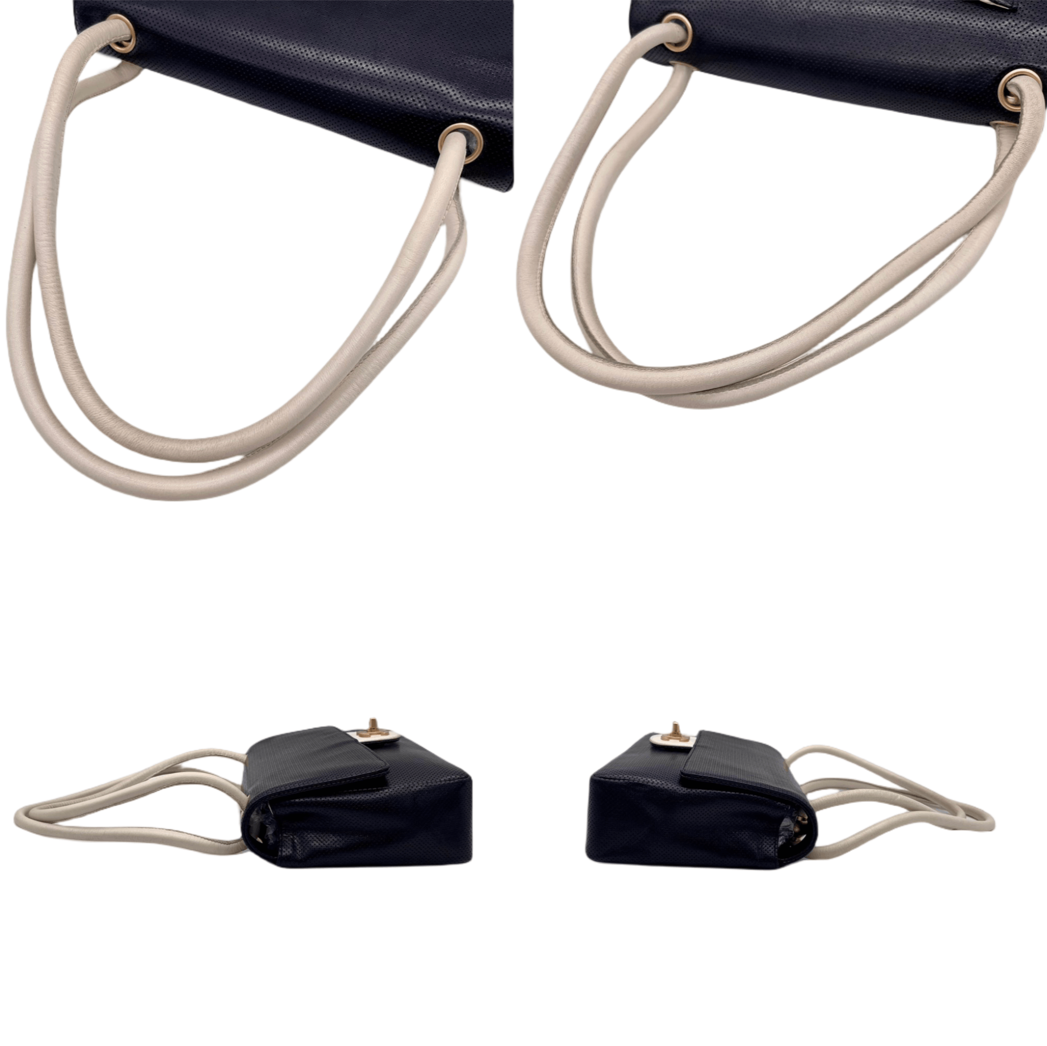 Chanel Chanel Punched Leather Flap Shoulder Bag In Black And White Size ONE SIZE - 9 Thumbnail
