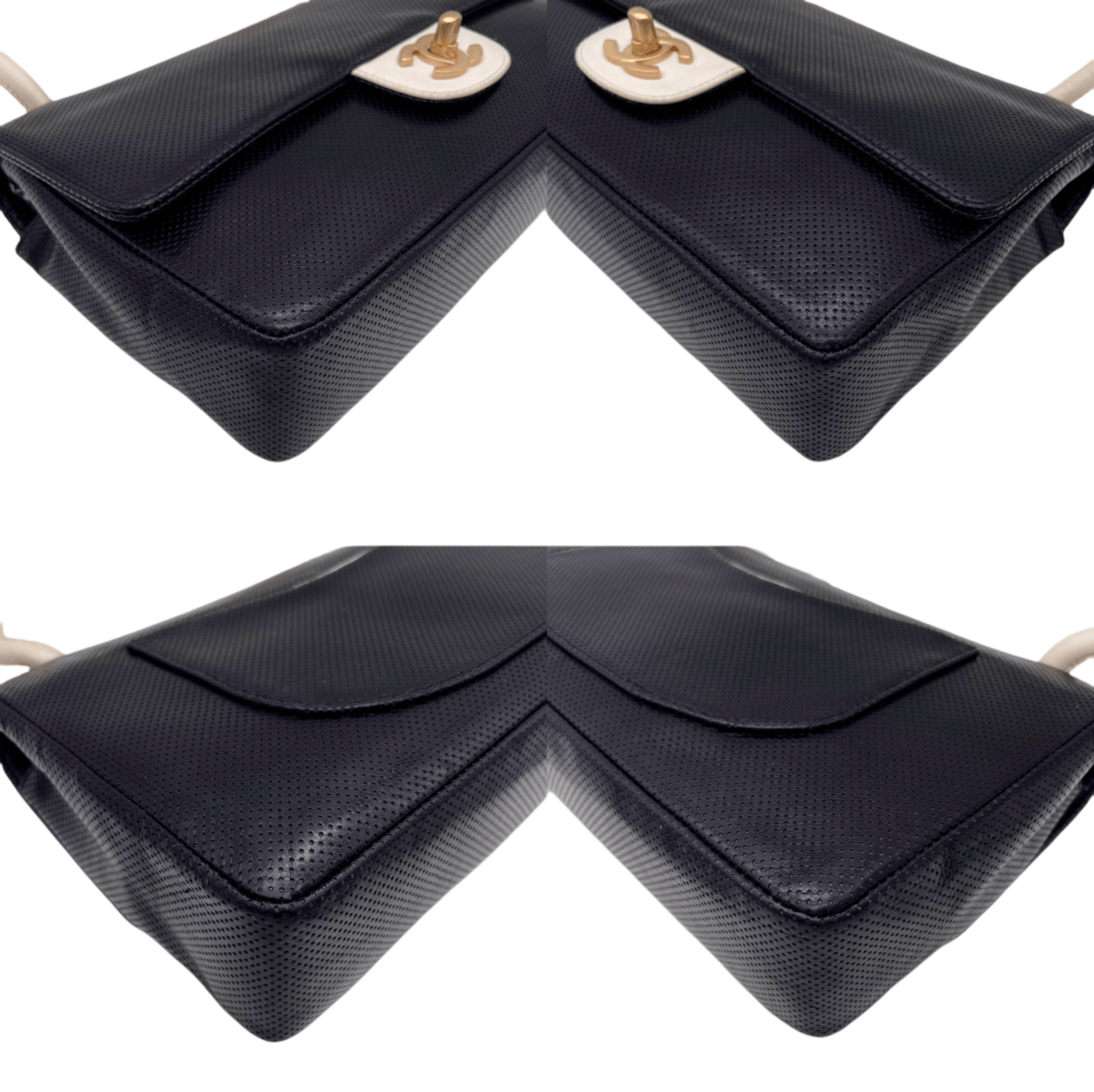 Chanel Chanel Punched Leather Flap Shoulder Bag In Black And White Size ONE SIZE - 7 Thumbnail