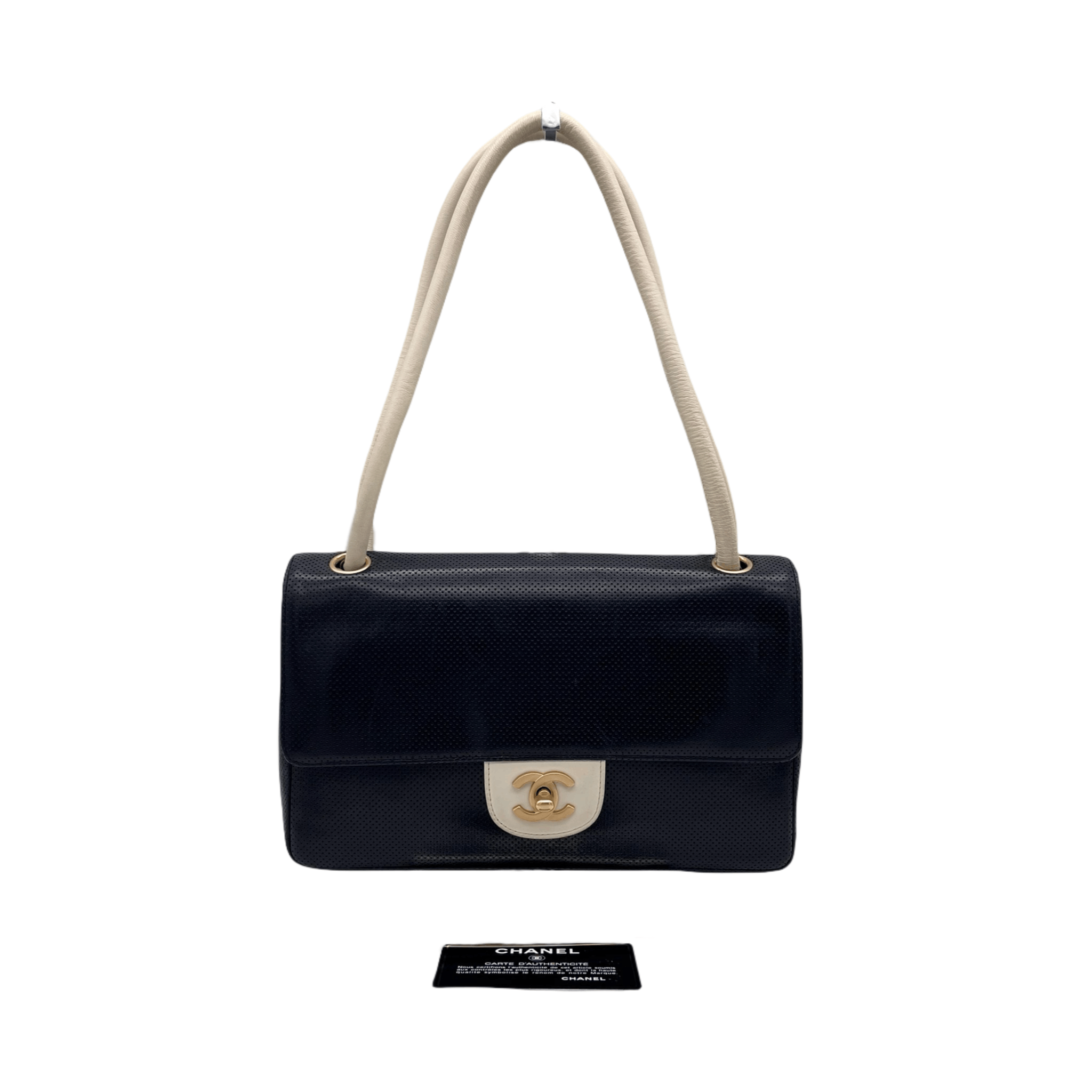 Chanel Chanel Punched Leather Flap Shoulder Bag In Black And White Size ONE SIZE - 4 Thumbnail