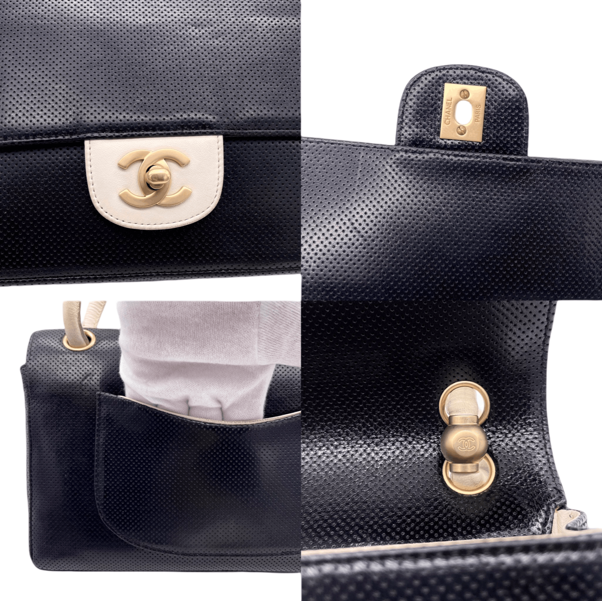 Chanel Chanel Punched Leather Flap Shoulder Bag In Black And White Size ONE SIZE - 10 Thumbnail