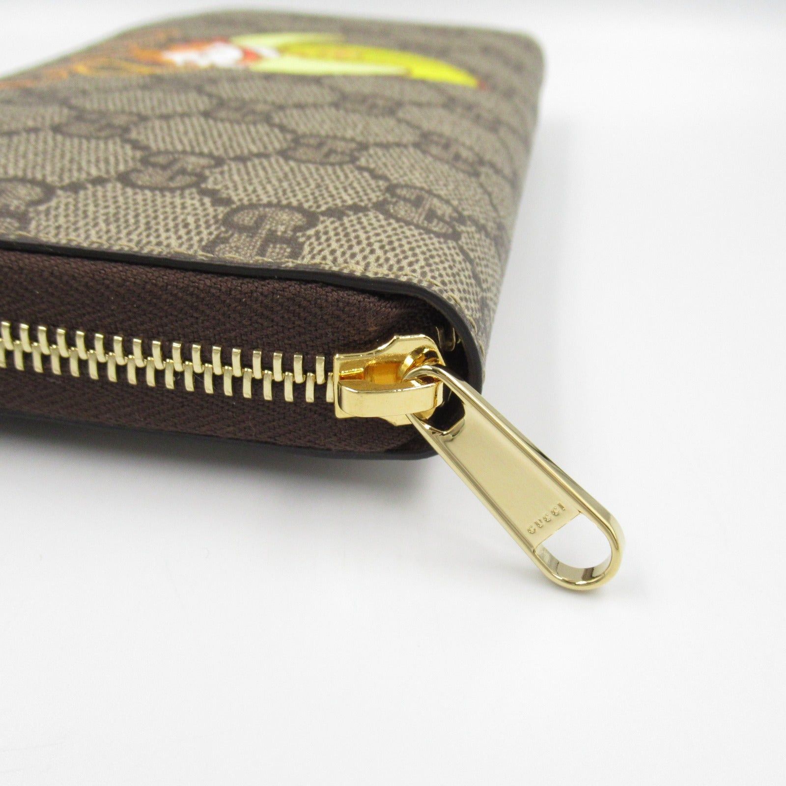 Gucci Round Long Wallet Banana Zipper Coated Canvas Beige Yellow