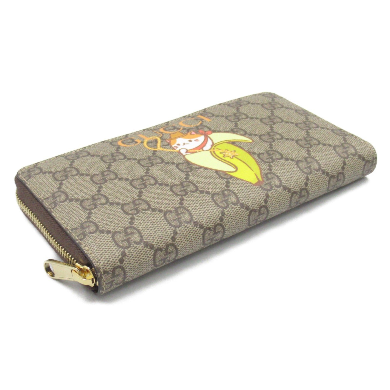 Gucci Round Long Wallet Banana Zipper Coated Canvas Beige Yellow