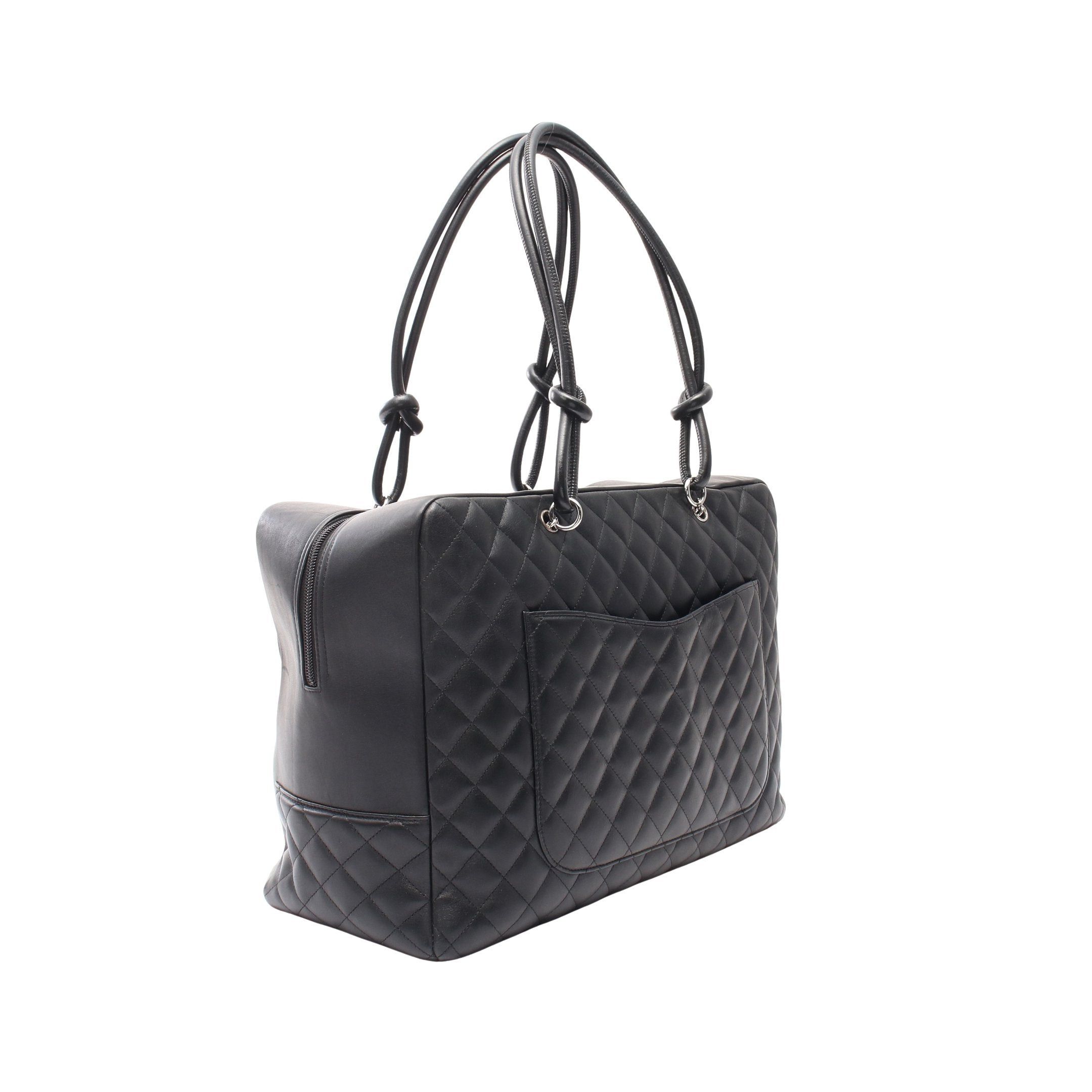 Chanel Chanel Cambon Line Boston Bag Handbag Leather Black Gray Silver Hardware Size ONE SIZE - 2 Thumbnail
