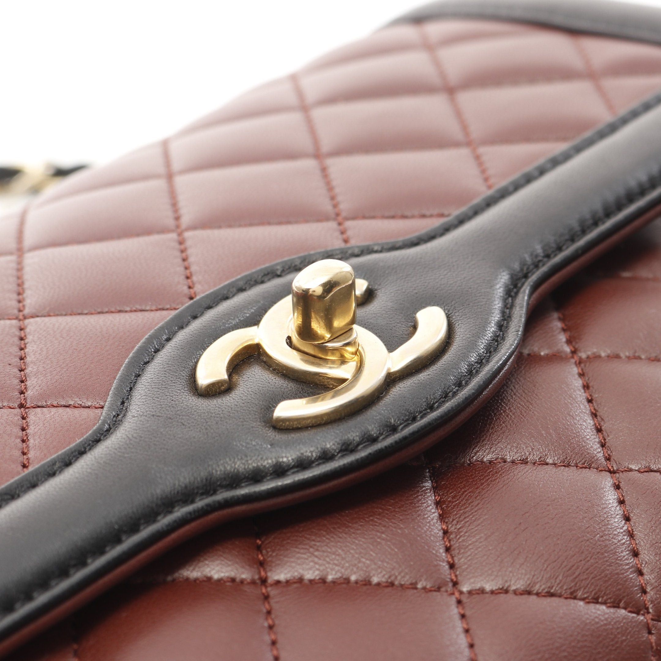 Chanel Chanel Matelasse Single Flap Double Chain Shoulder Bag Lambskin Brown Black Gold Hardware Size ONE SIZE - 11 Thumbnail
