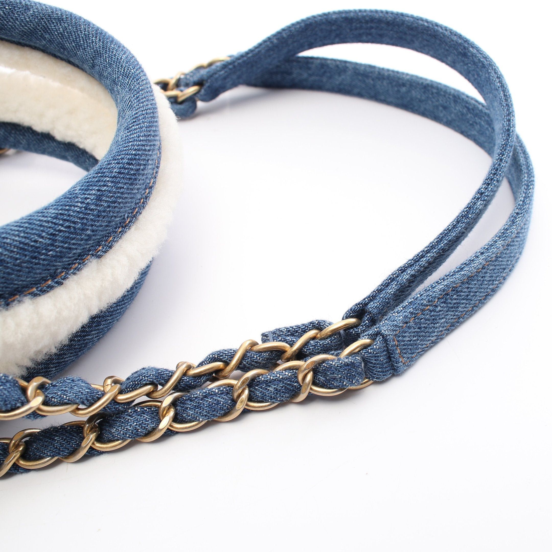 Chanel Chanel Large Shopping Bag Chain Shoulder Tote Denim Boa Fabric Blue Gold Hardware Size ONE SIZE - 8 Thumbnail