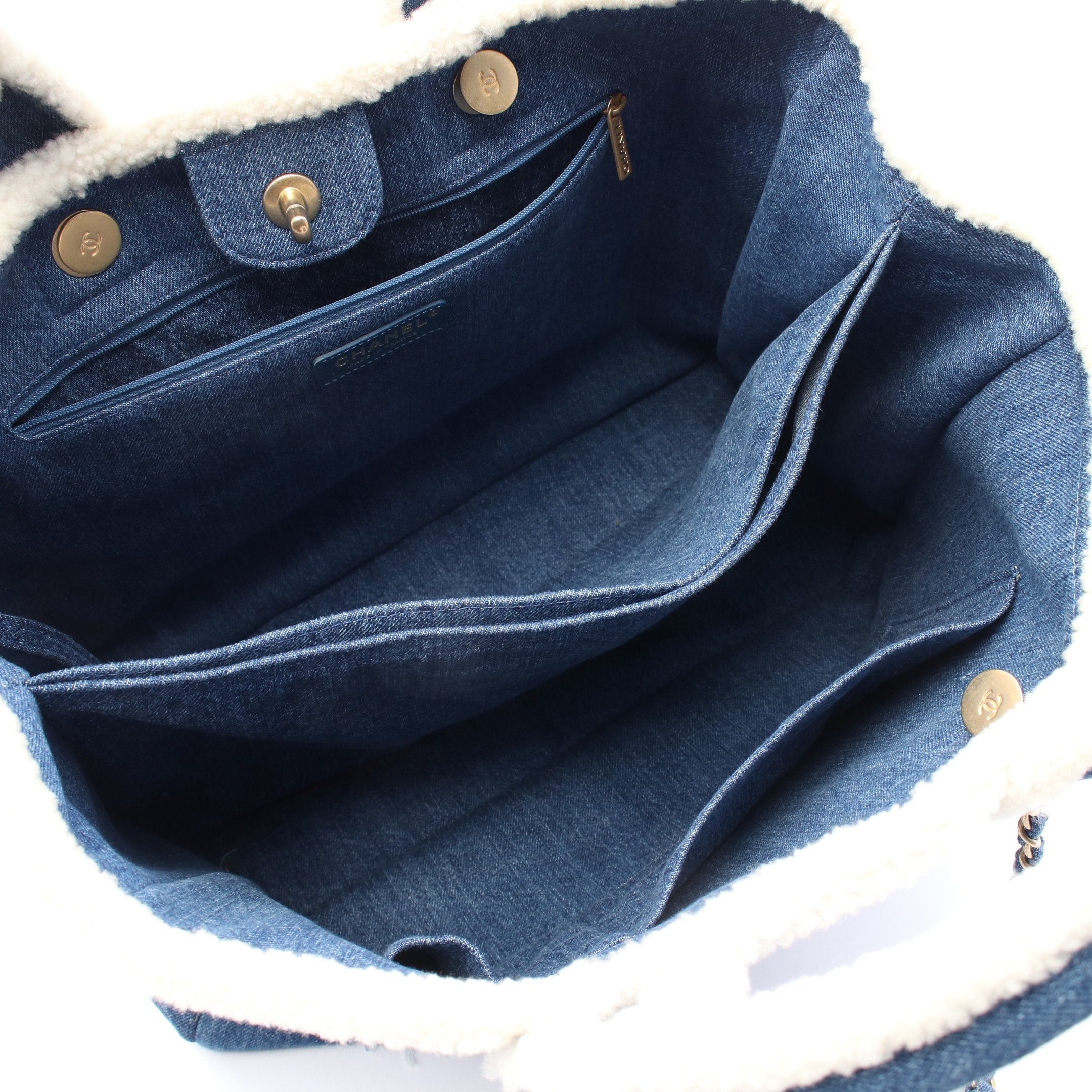 Chanel Chanel Large Shopping Bag Chain Shoulder Tote Denim Boa Fabric Blue Gold Hardware Size ONE SIZE - 3 Thumbnail