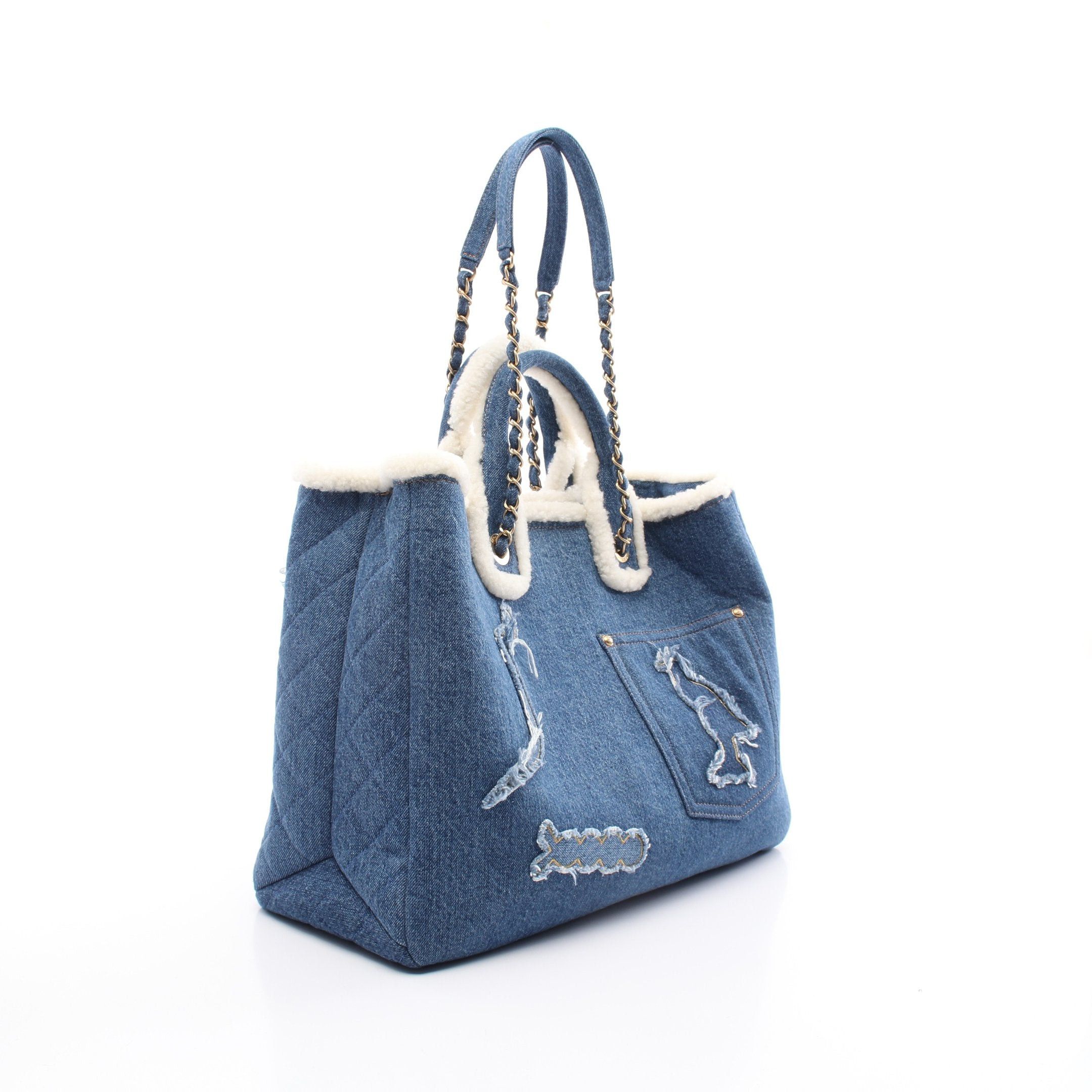 Chanel Chanel Large Shopping Bag Chain Shoulder Tote Denim Boa Fabric Blue Gold Hardware Size ONE SIZE - 2 Thumbnail