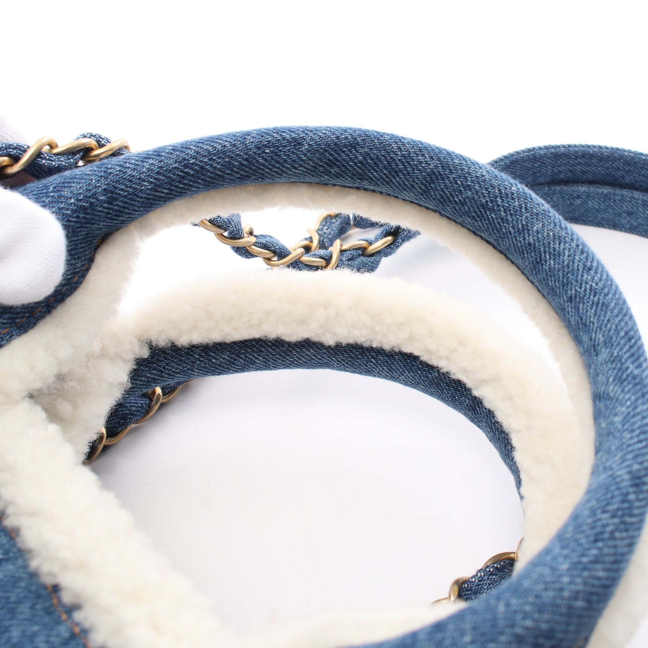 Chanel Chanel Large Shopping Bag Chain Shoulder Tote Denim Boa Fabric Blue Gold Hardware Size ONE SIZE - 7 Thumbnail