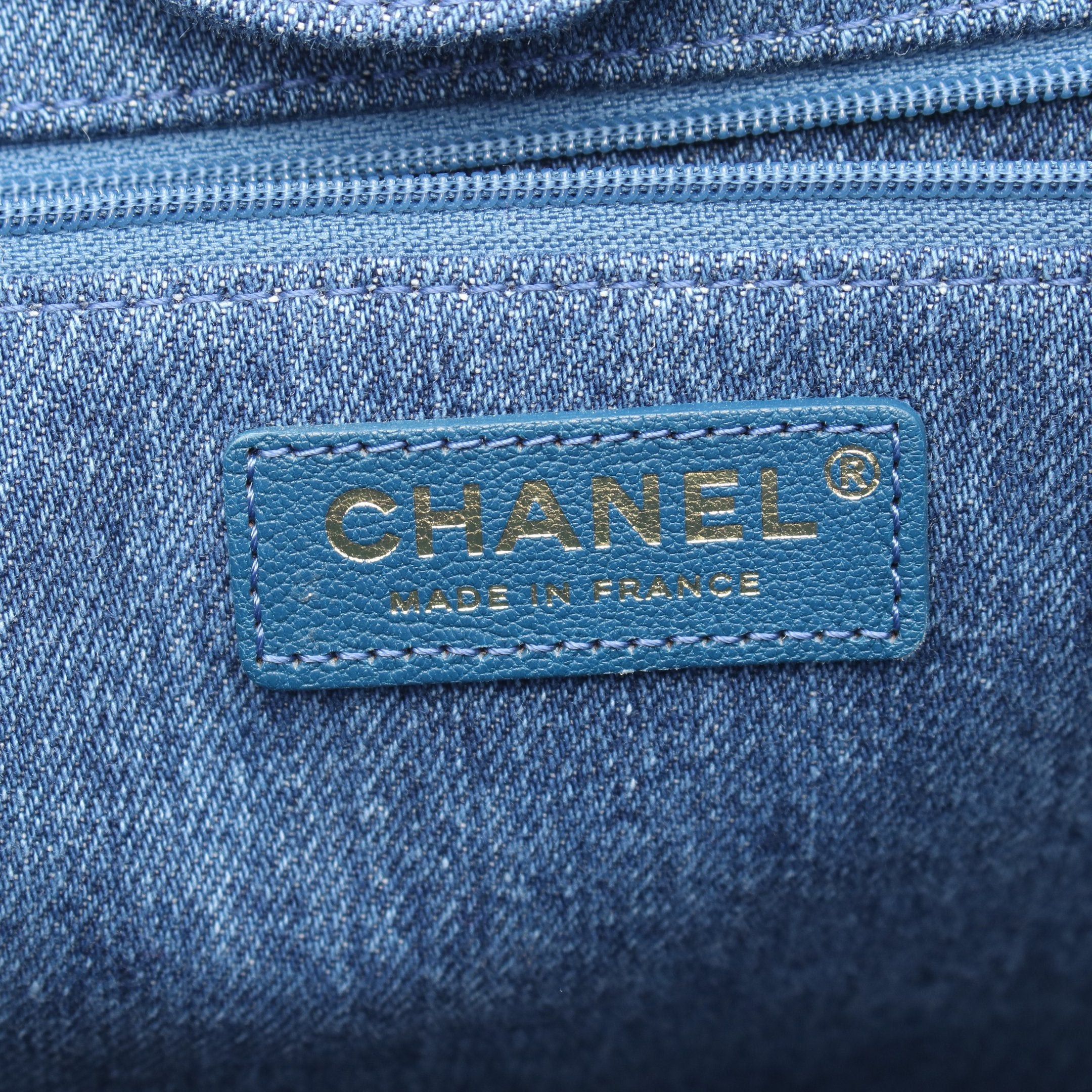 Chanel Chanel Large Shopping Bag Chain Shoulder Tote Denim Boa Fabric Blue Gold Hardware Size ONE SIZE - 4 Thumbnail