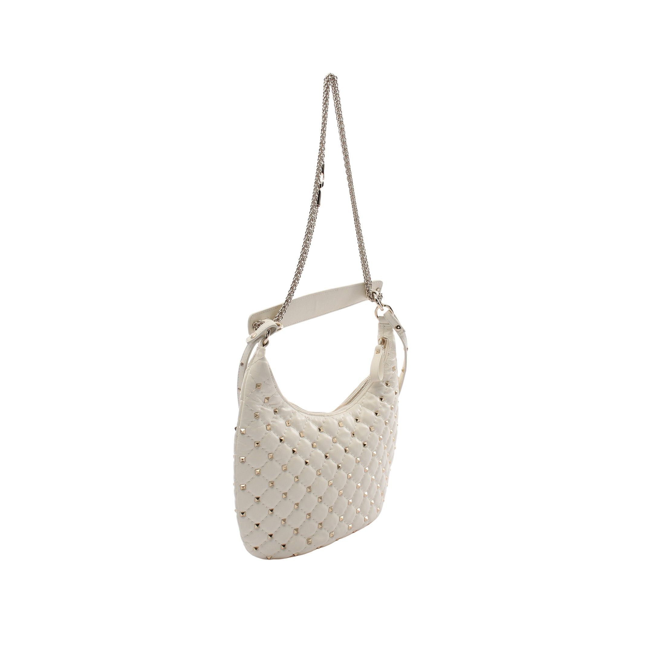 Valentino Valentino Rockstud Small Hobo Bag Handbag Leather Ivory Size ONE SIZE - 2 Thumbnail