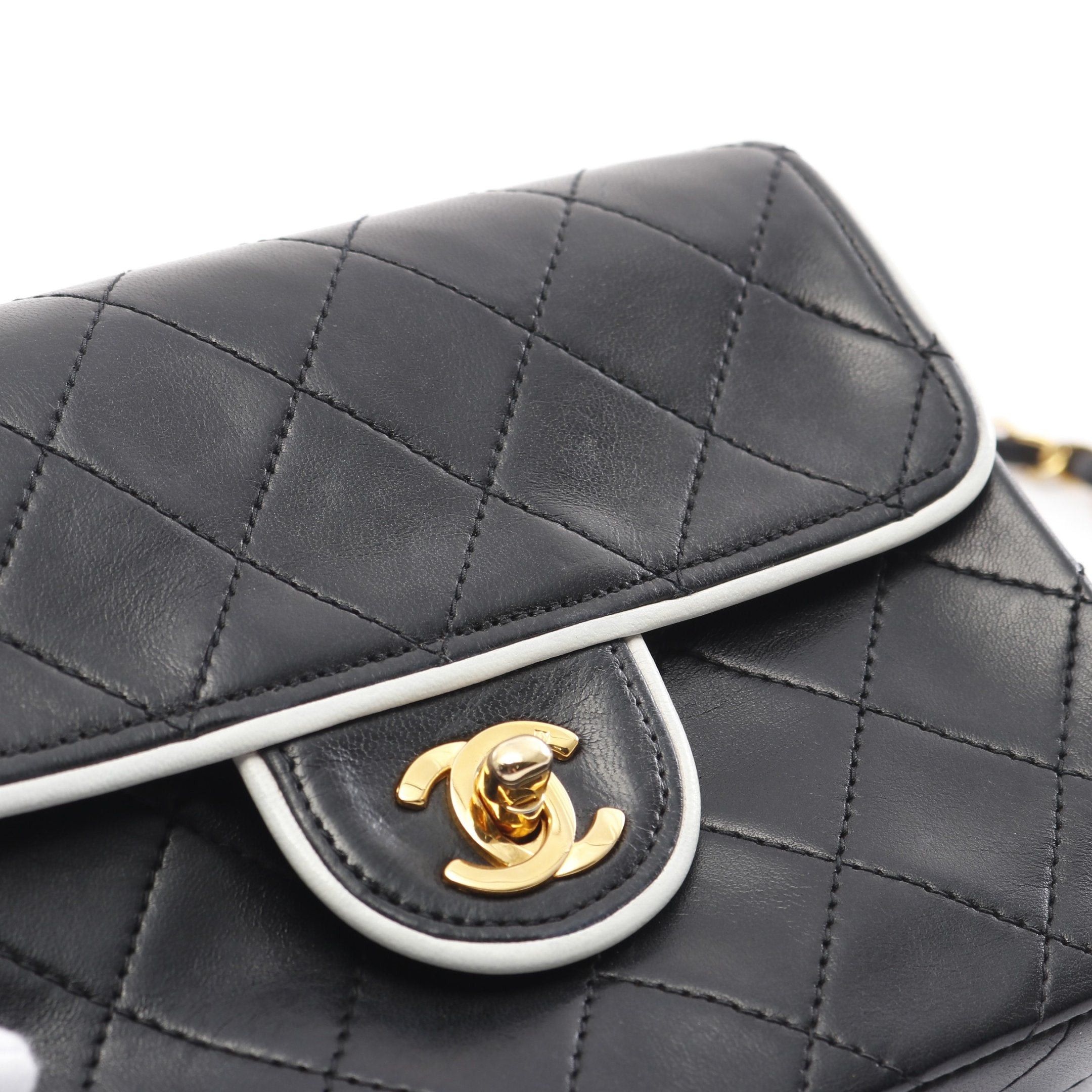 Chanel Chanel Mini Matelasse Chain Shoulder Bag Lambskin Black White Gold Hardware Bicolor Size ONE SIZE - 10 Thumbnail